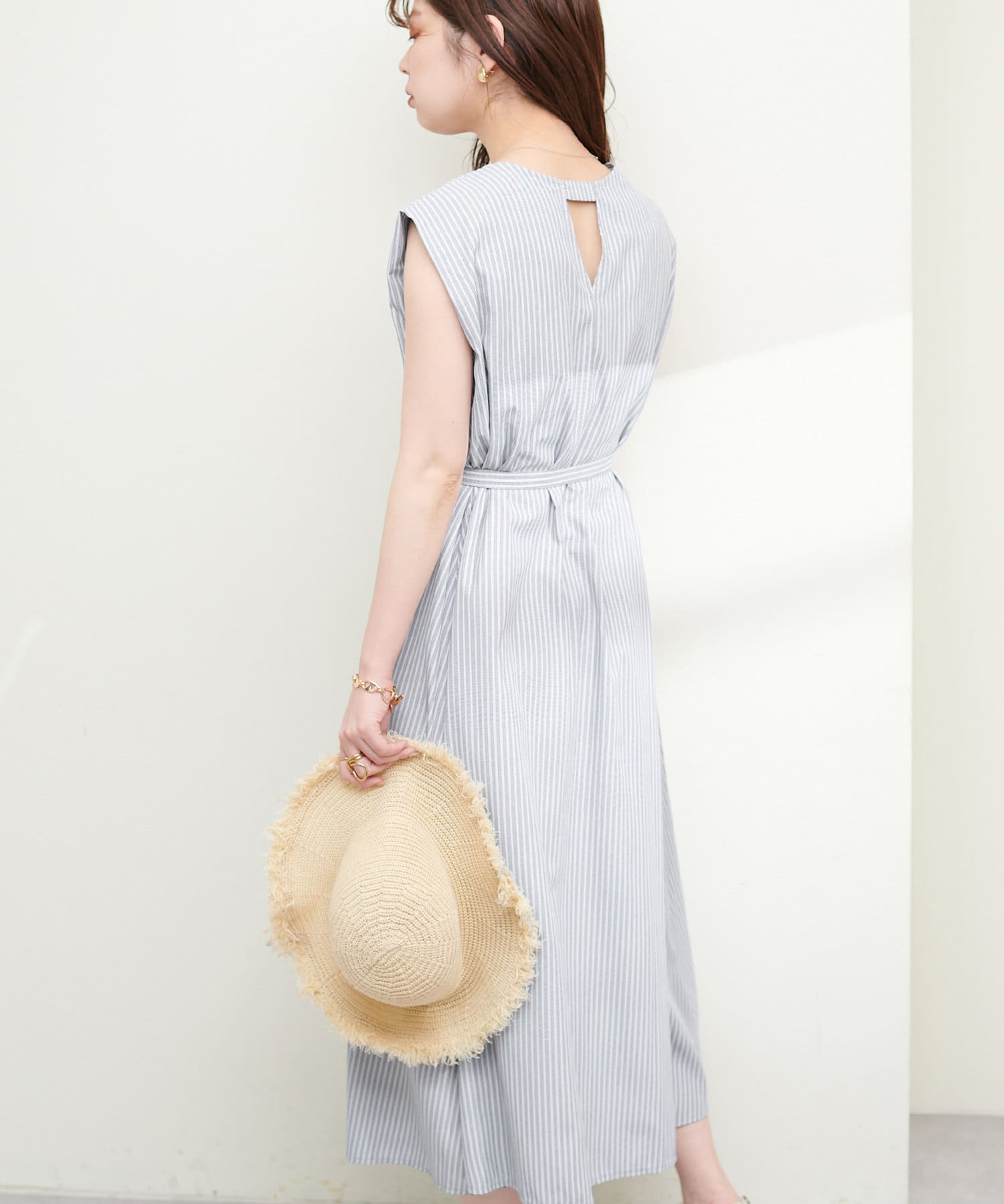 natural couture(ナチュラルクチュール) ベルト付きカラーストライプテントワンピース