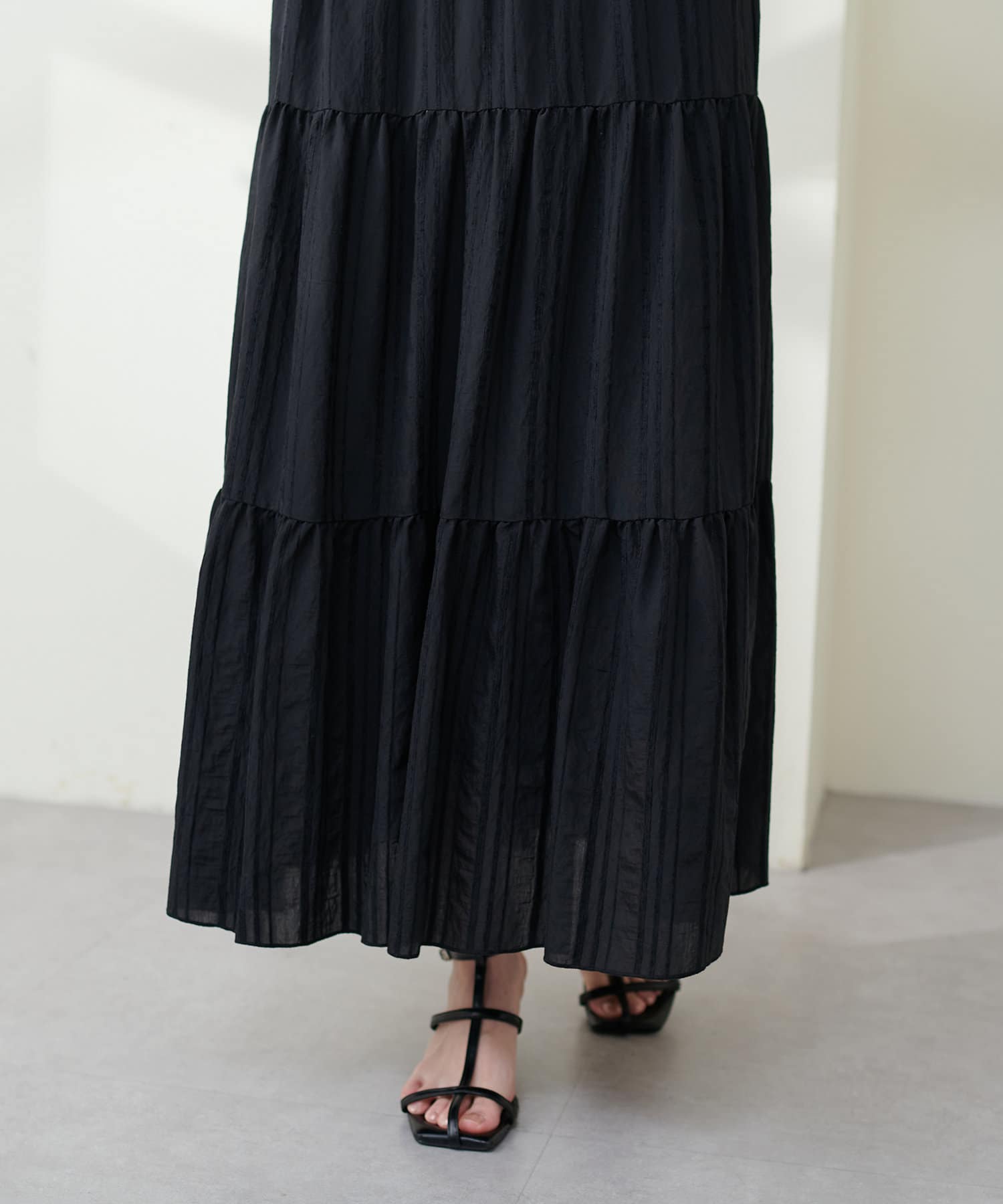 natural couture(ナチュラルクチュール) モールストライプティアードスカート