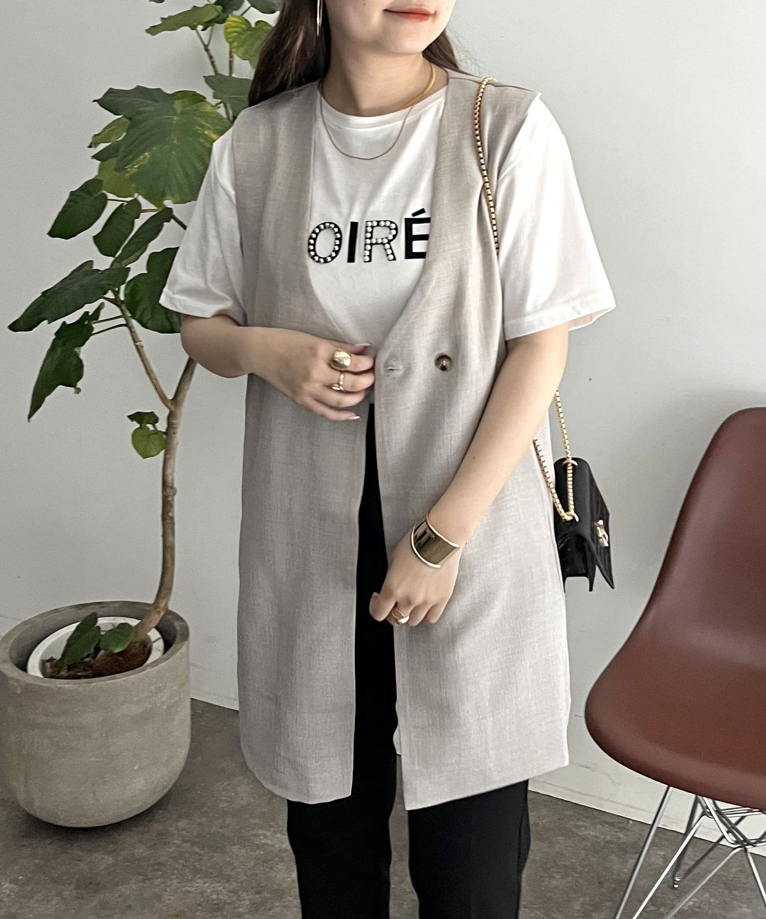 prose verse(プロズヴェール) フロントボタンミドル丈ジレ