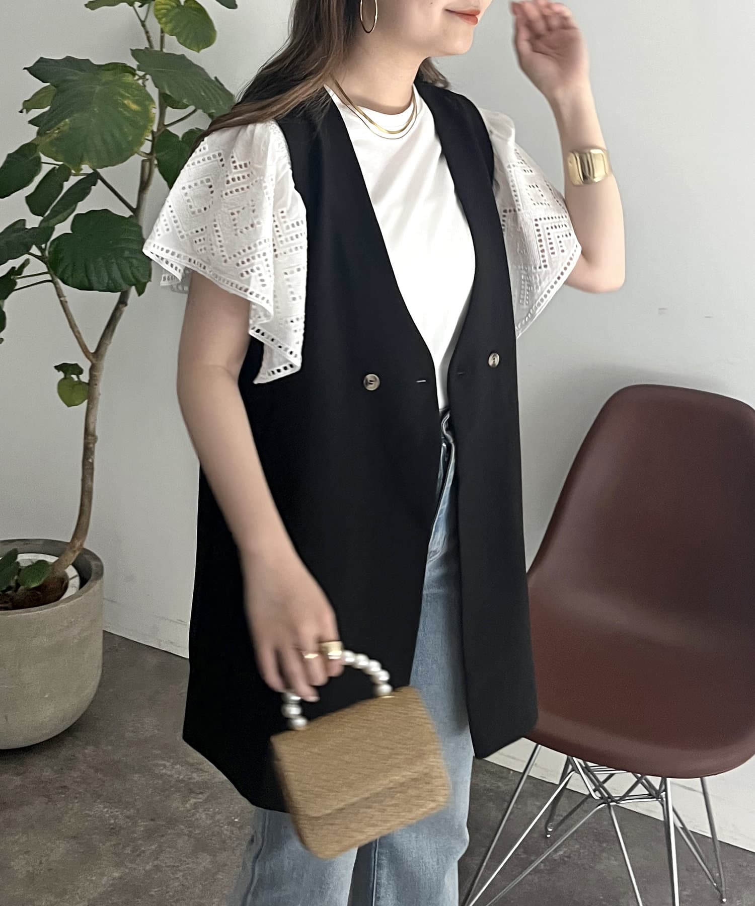 prose verse(プロズヴェール) フロントボタンミドル丈ジレ