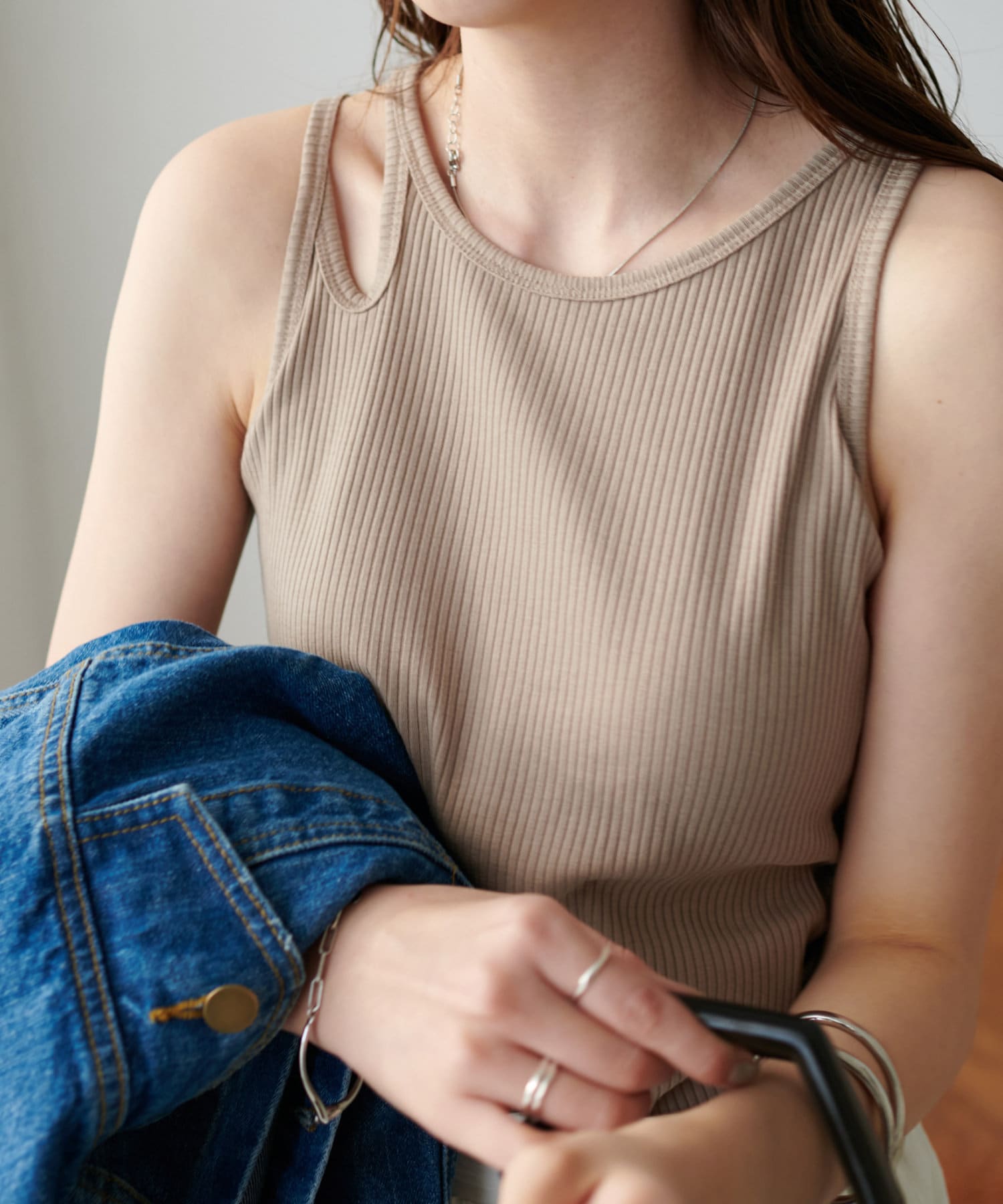 OUTLET(アウトレット) 【Discoat】リブスリットアメスリタンクトップ