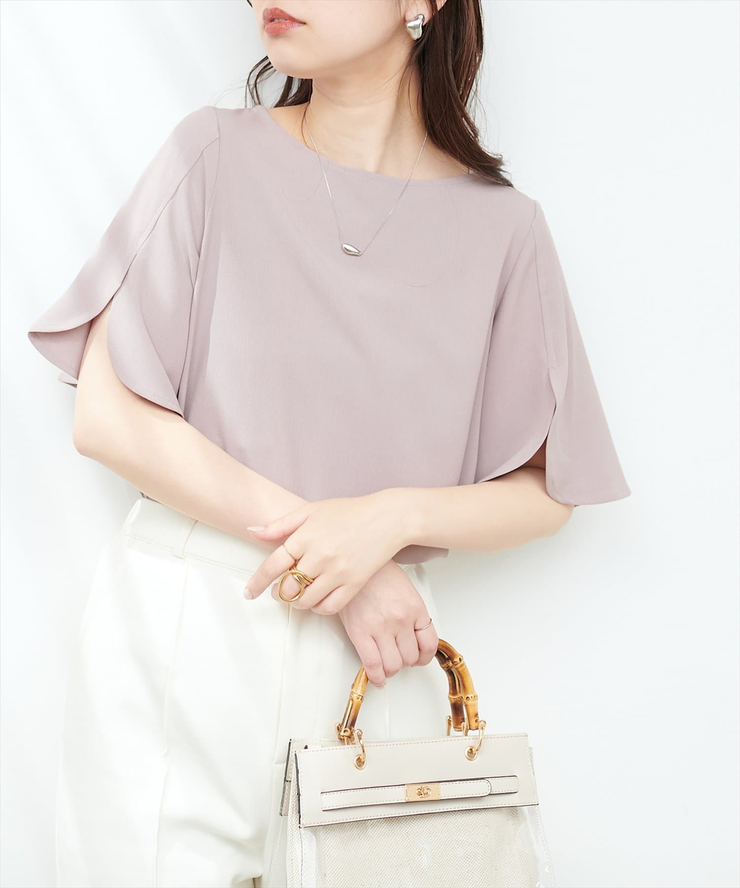 natural couture(ナチュラルクチュール) 新色追加 / WEB限定カラーあり / BACKパールハチワレスリーブTOPS