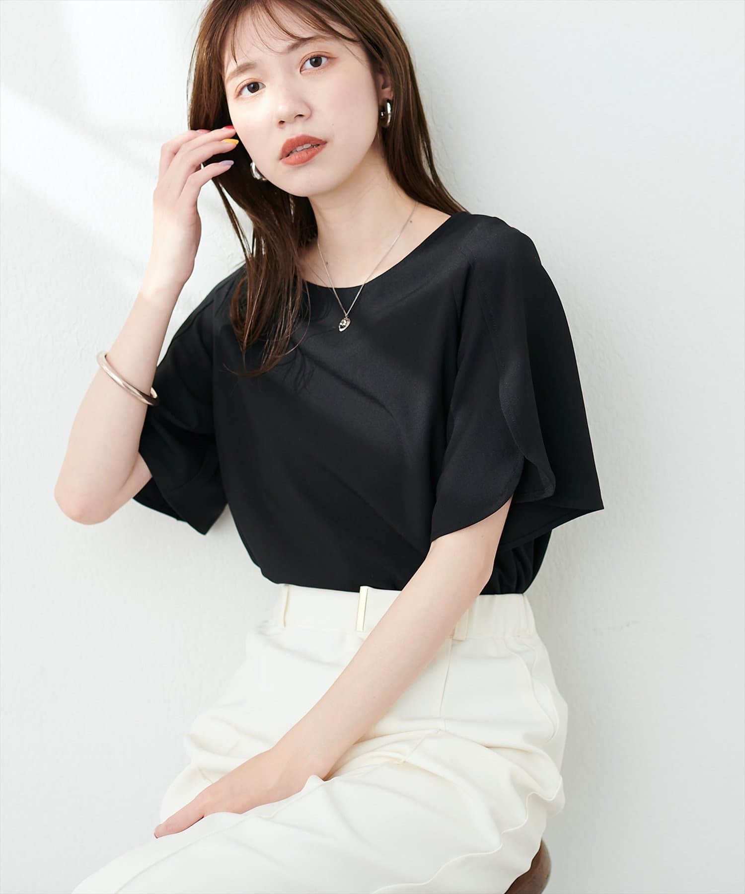 natural couture(ナチュラルクチュール) 新色追加 / WEB限定カラーあり / BACKパールハチワレスリーブTOPS