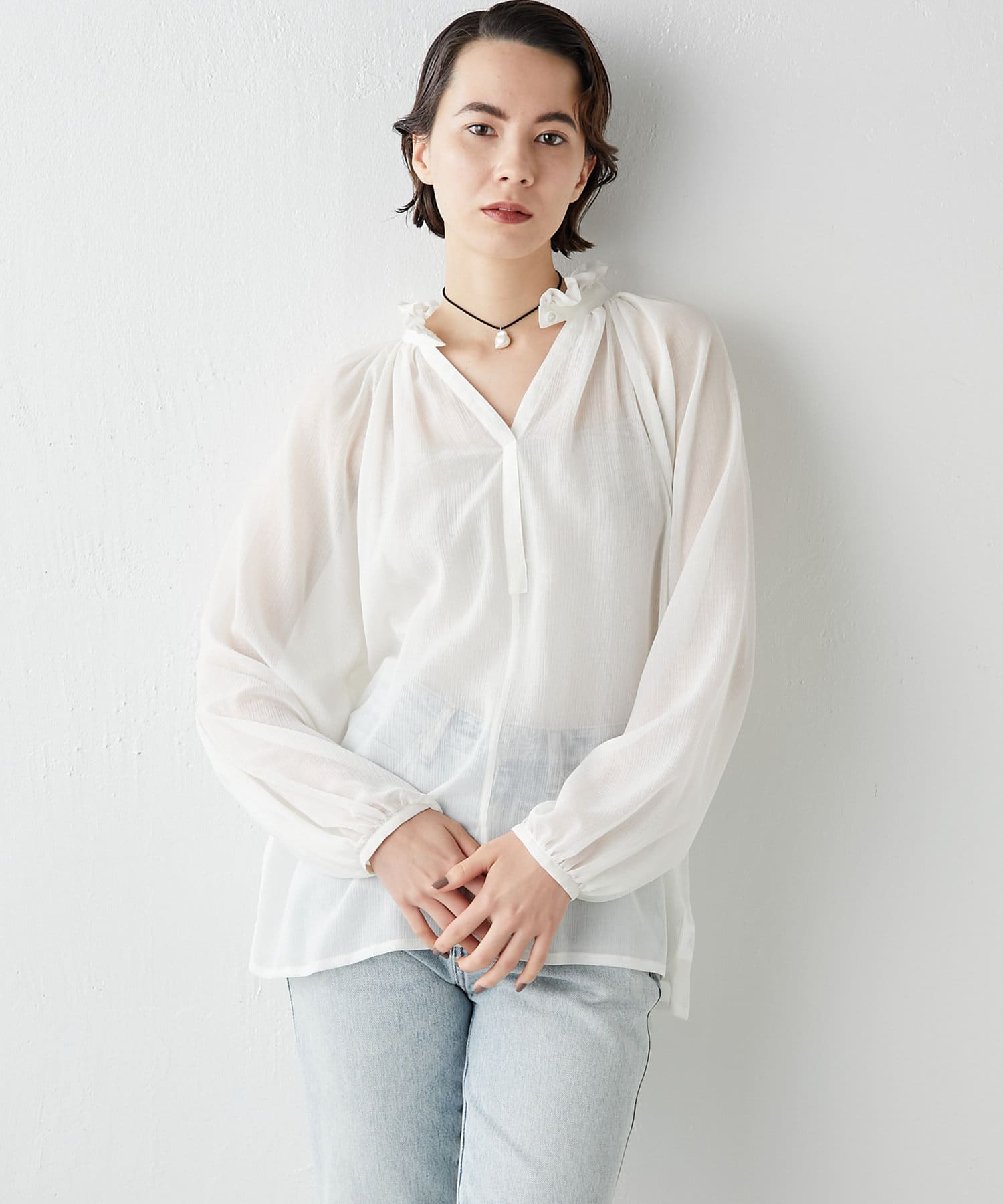 なしエンリカ 綿シルクギャザーブラウス blouse073 - トップス