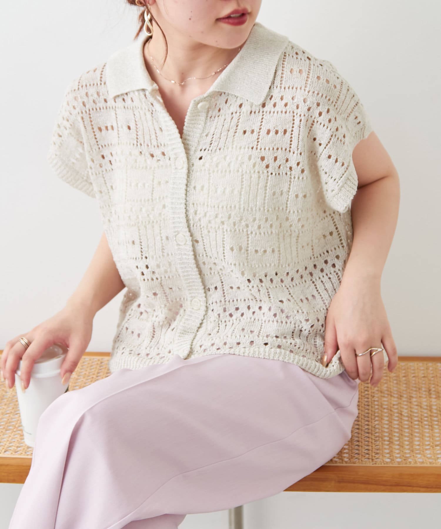 ラメ入りコットンリネンポロニット | NICE CLAUP / OLIVE des OLIVE