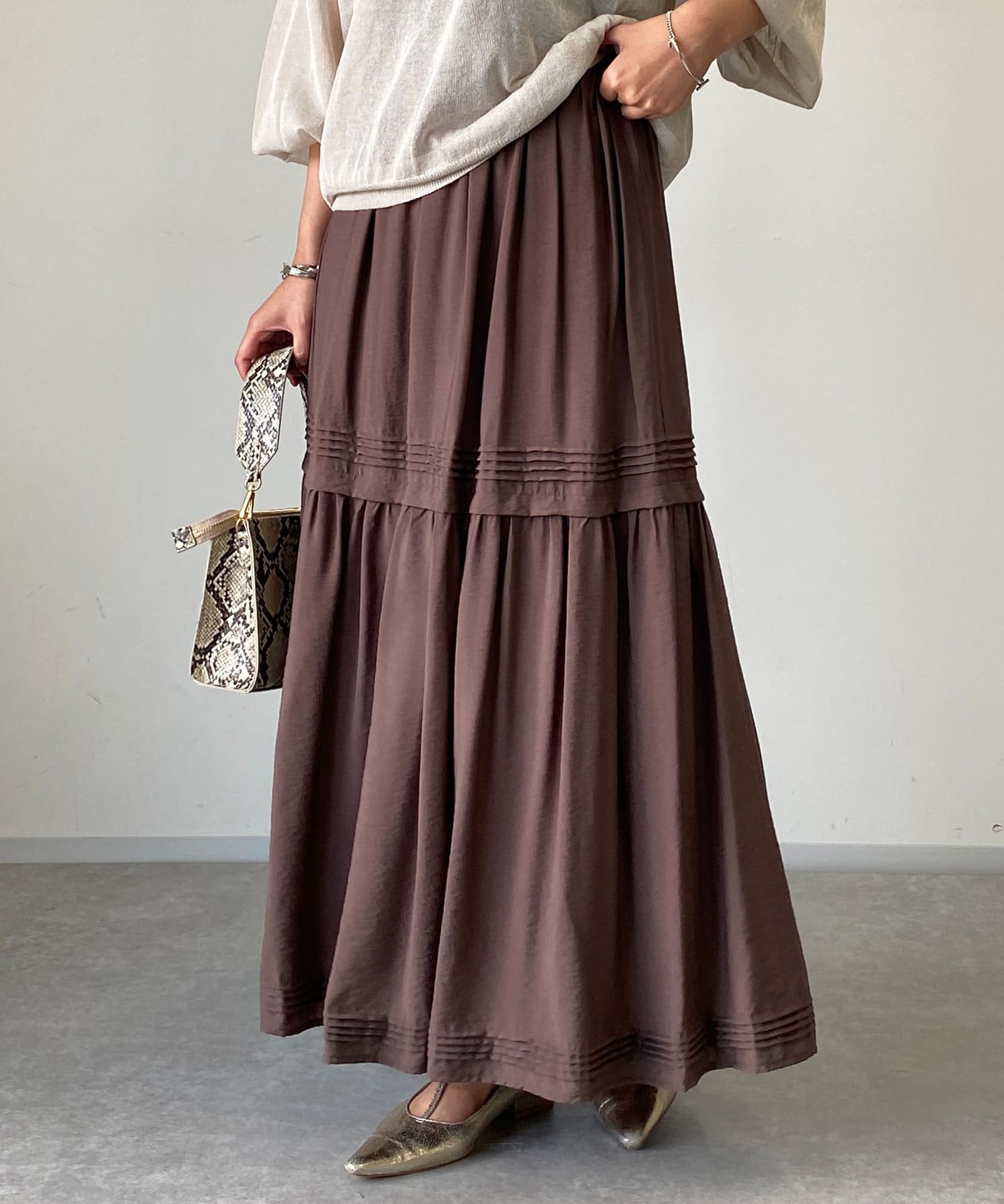 un dix cors(アンディコール) 切替ギャザーロングスカート