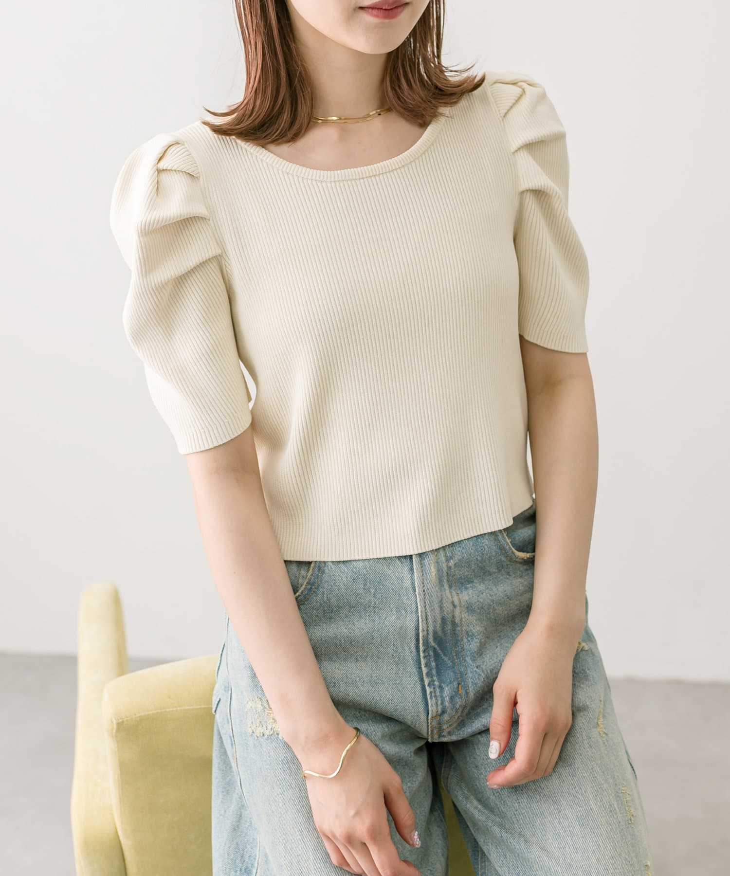 mystic(ミスティック)  配色リブニット【6820円】 パワショルショートニット | mystic(ミスティック)レディース