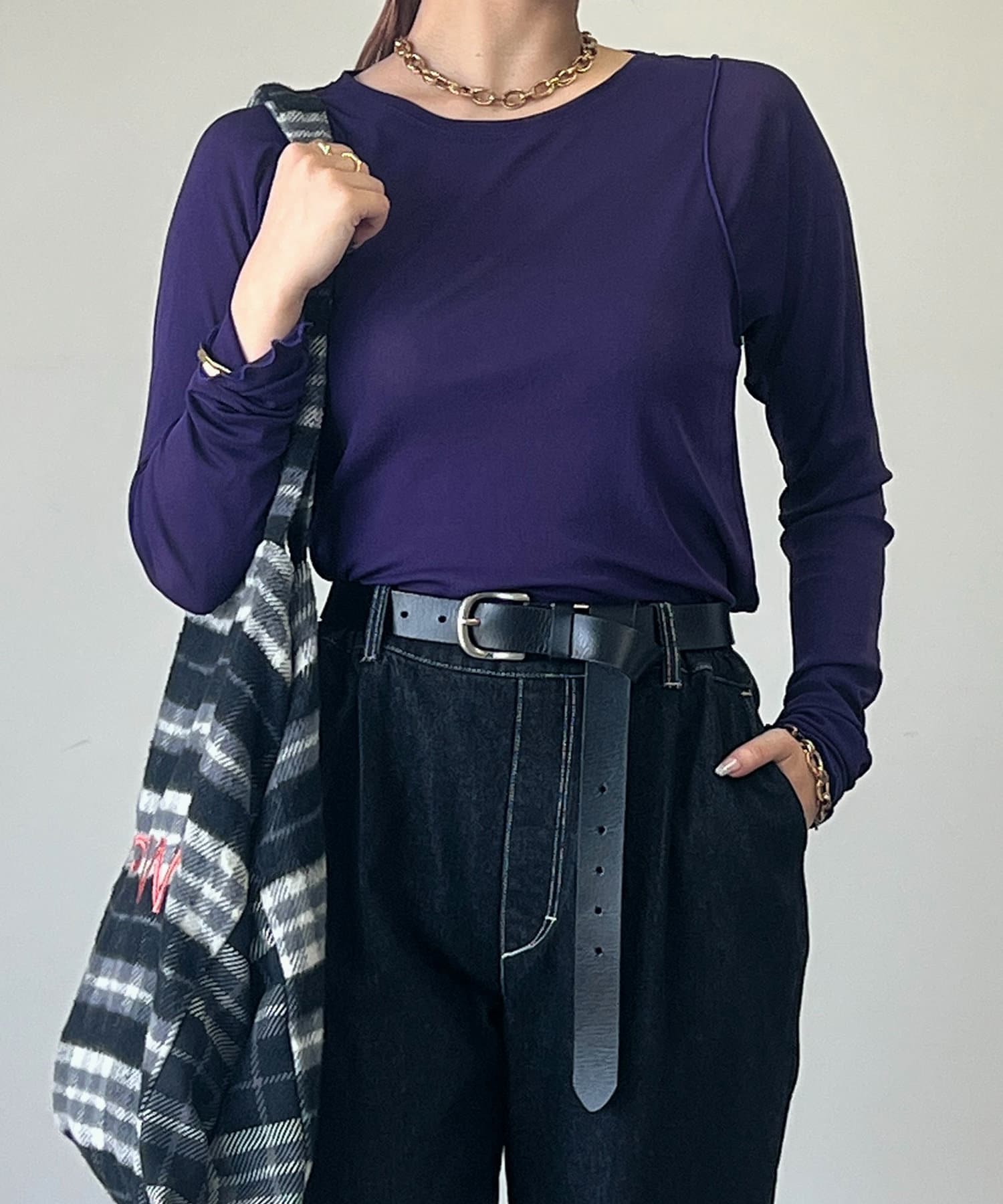 un dix cors(アンディコール) メッシュクルーネックシンプルプルオーバー