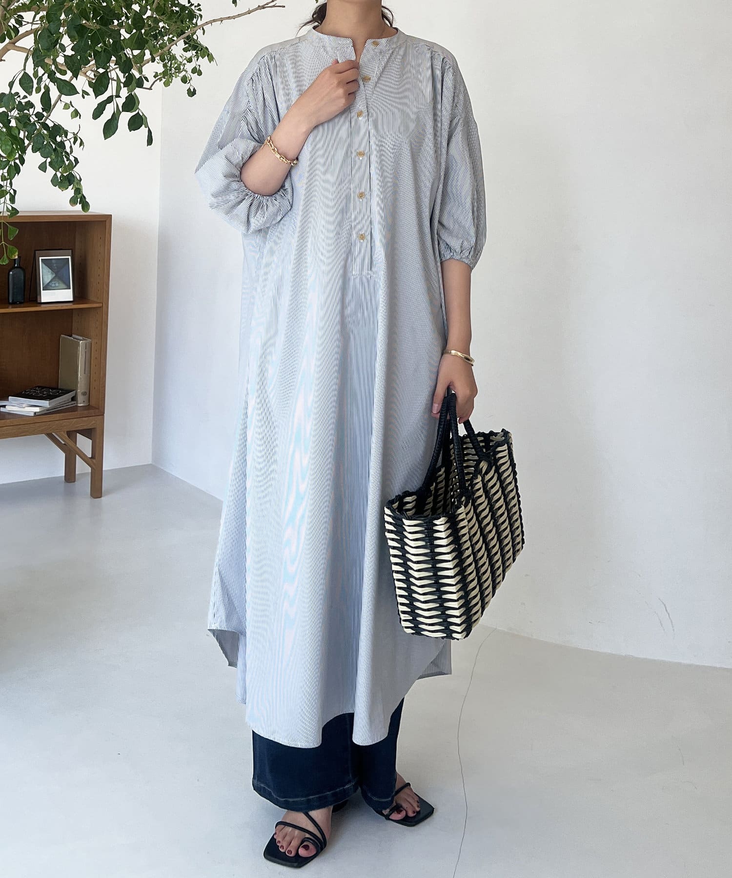 un dix cors(アンディコール) ストライプ袖ボリュームワンピース