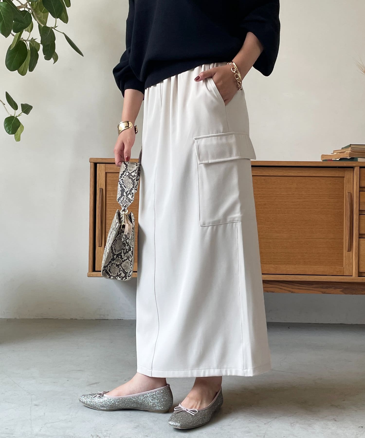 un dix cors(アンディコール) ツイルカーゴロングスカート