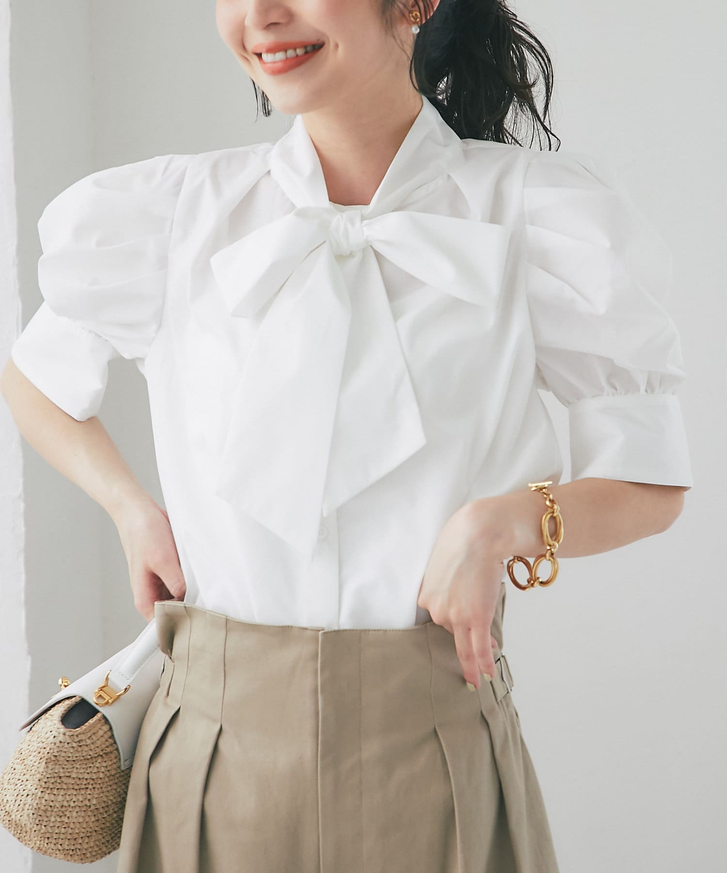 イデアルーチェ ボンボンブラウス パフスリーブ ドットbonbon blouse 