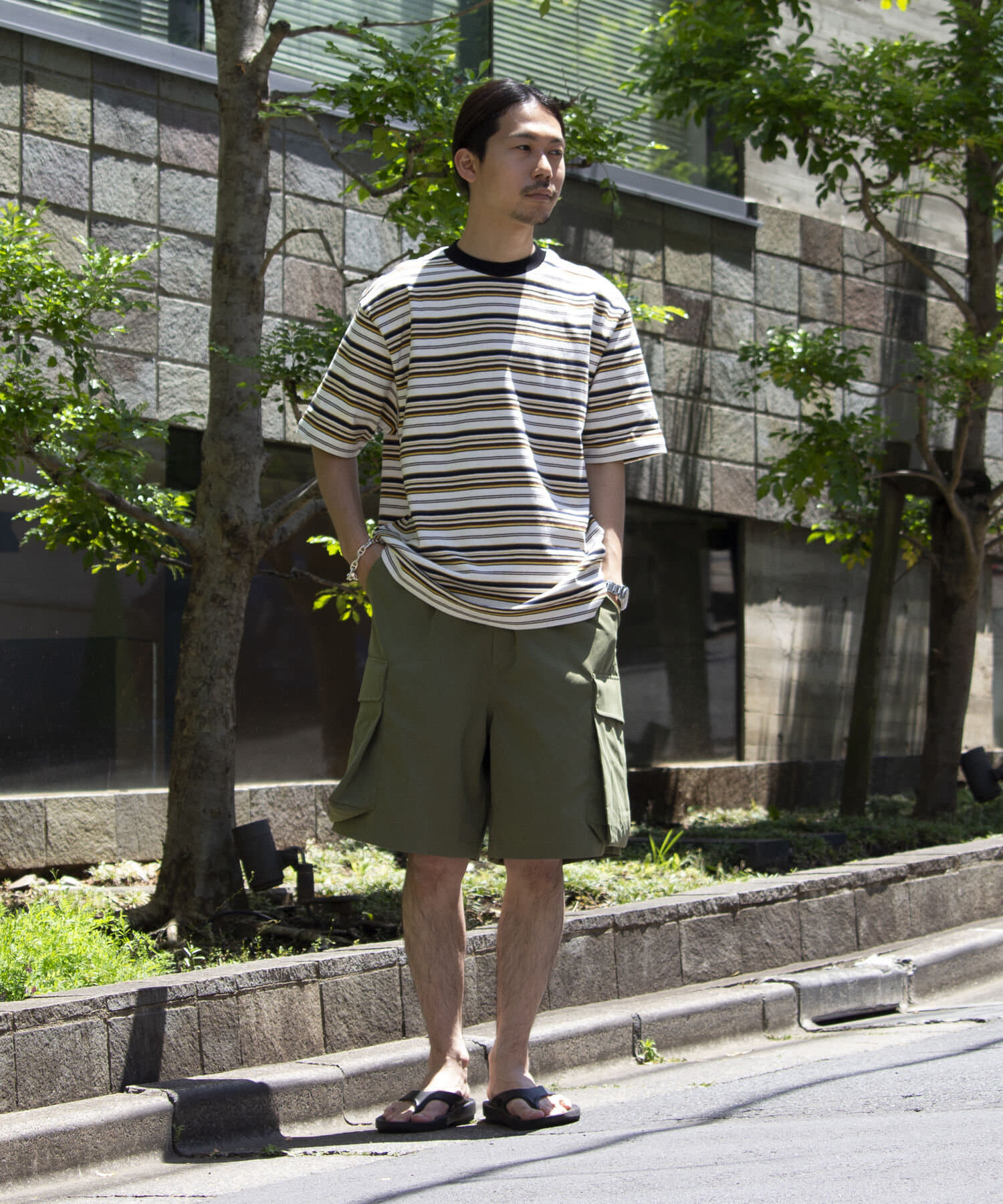 GLOSTER】ヘビーウェイト マルチボーダーTシャツ オーバーサイズ 
