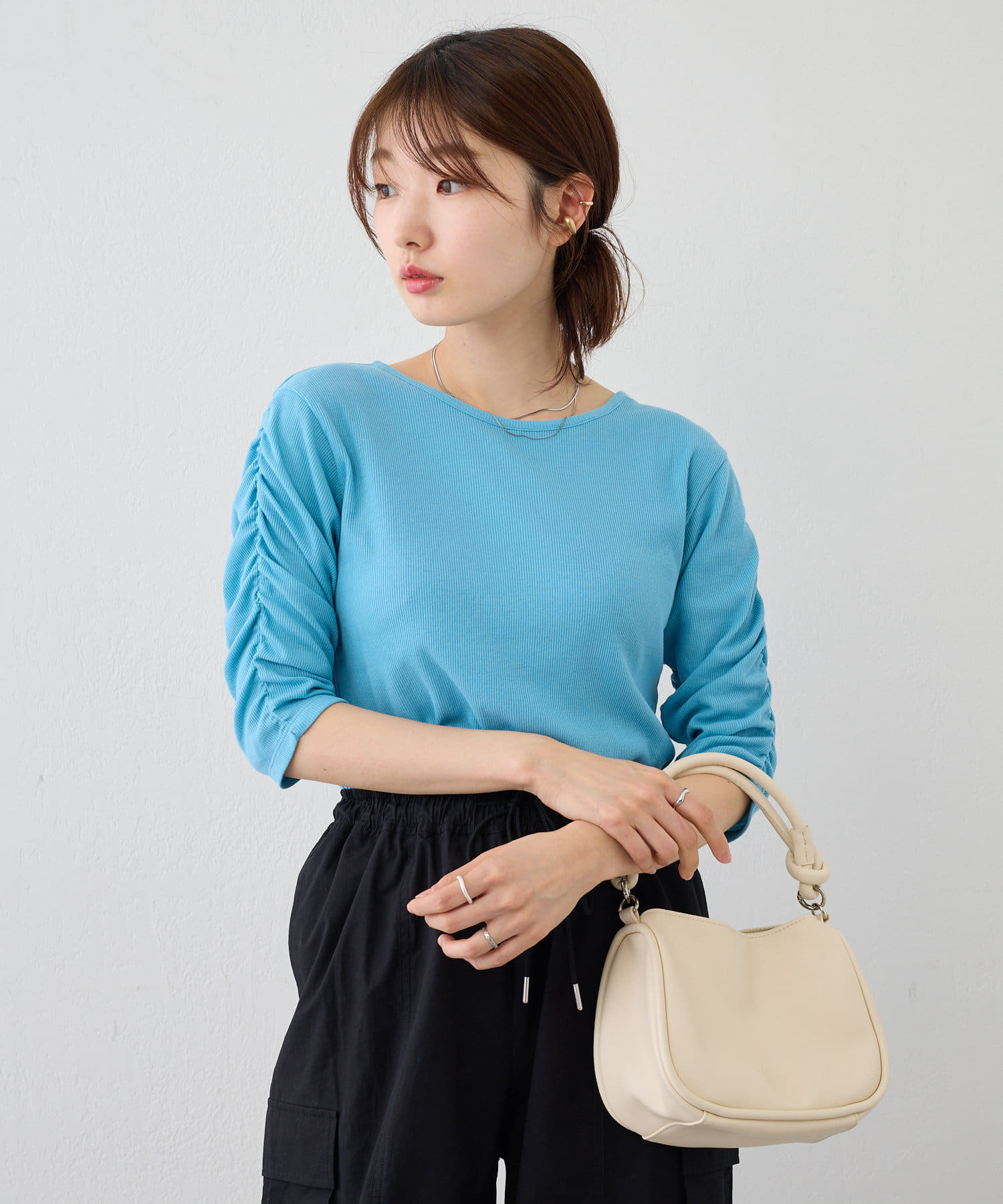 Kastane（カスタネ）の「【WEB限定】リンガーボーダー5分袖TEE