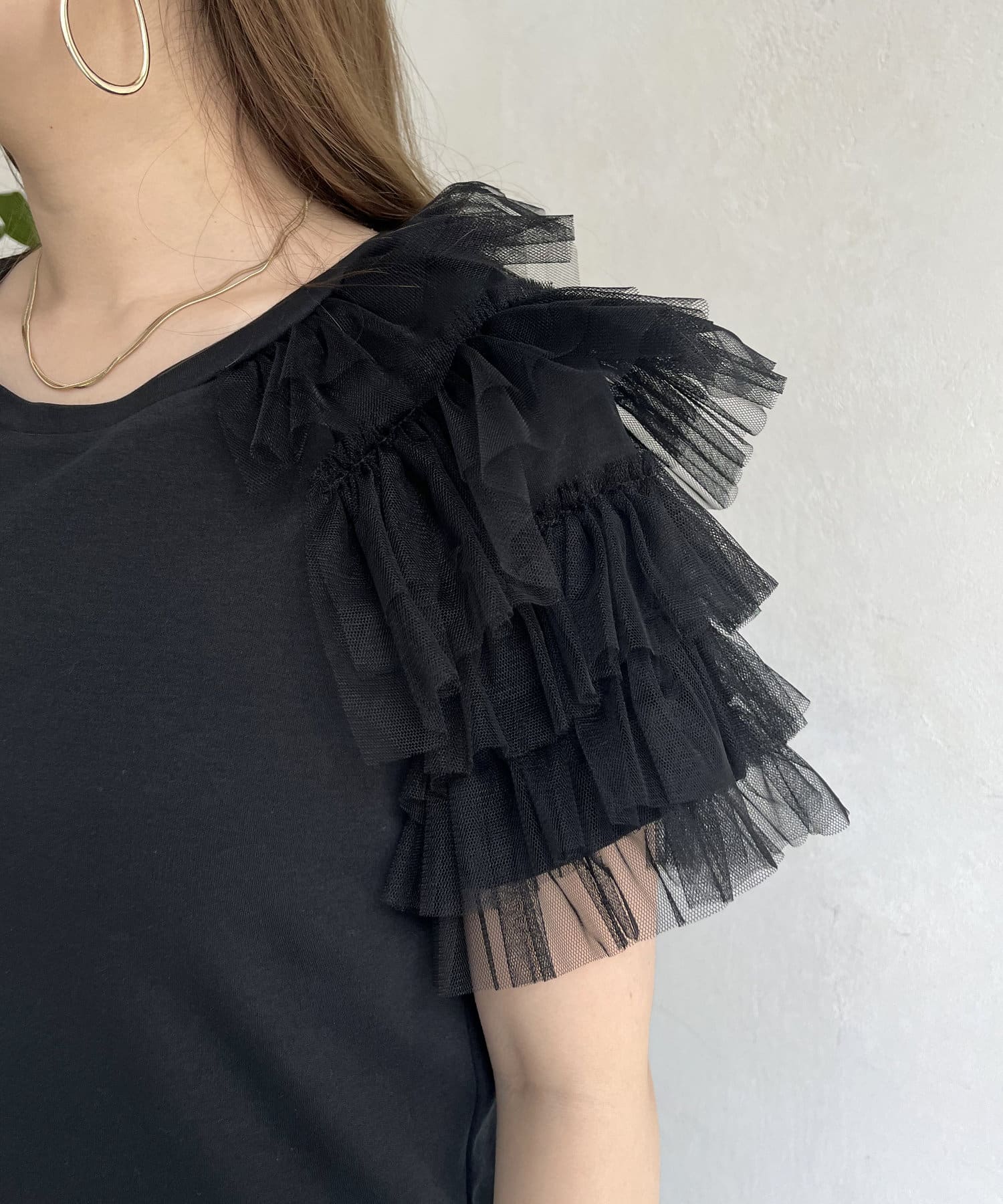 prose verse(プロズヴェール) アシンメトリーチュールフリルTシャツ