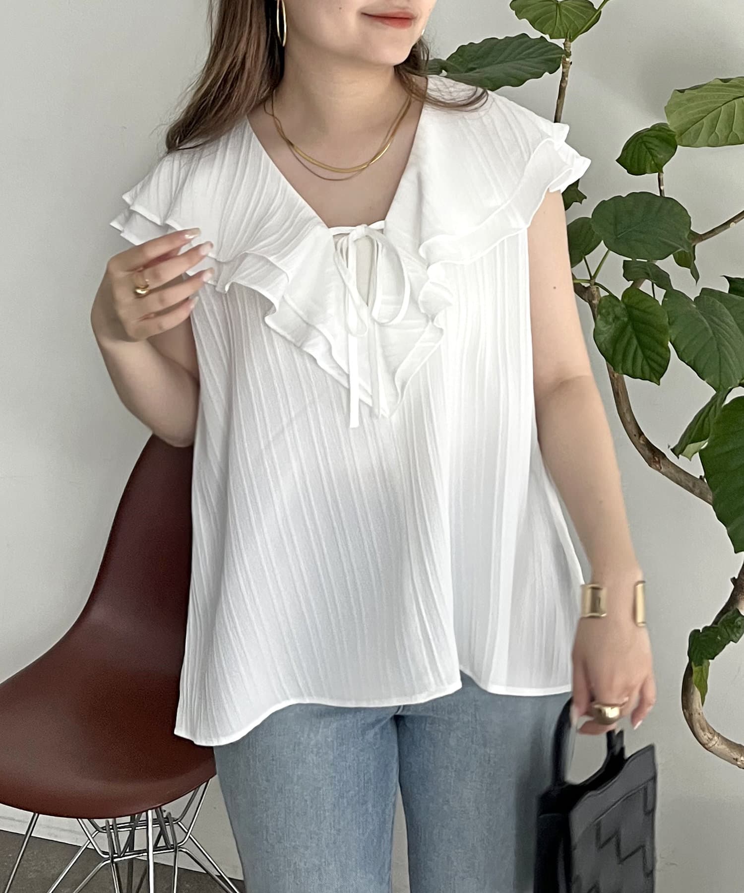 prose verse(プロズヴェール) フロントリボンラッフルフリルブラウス