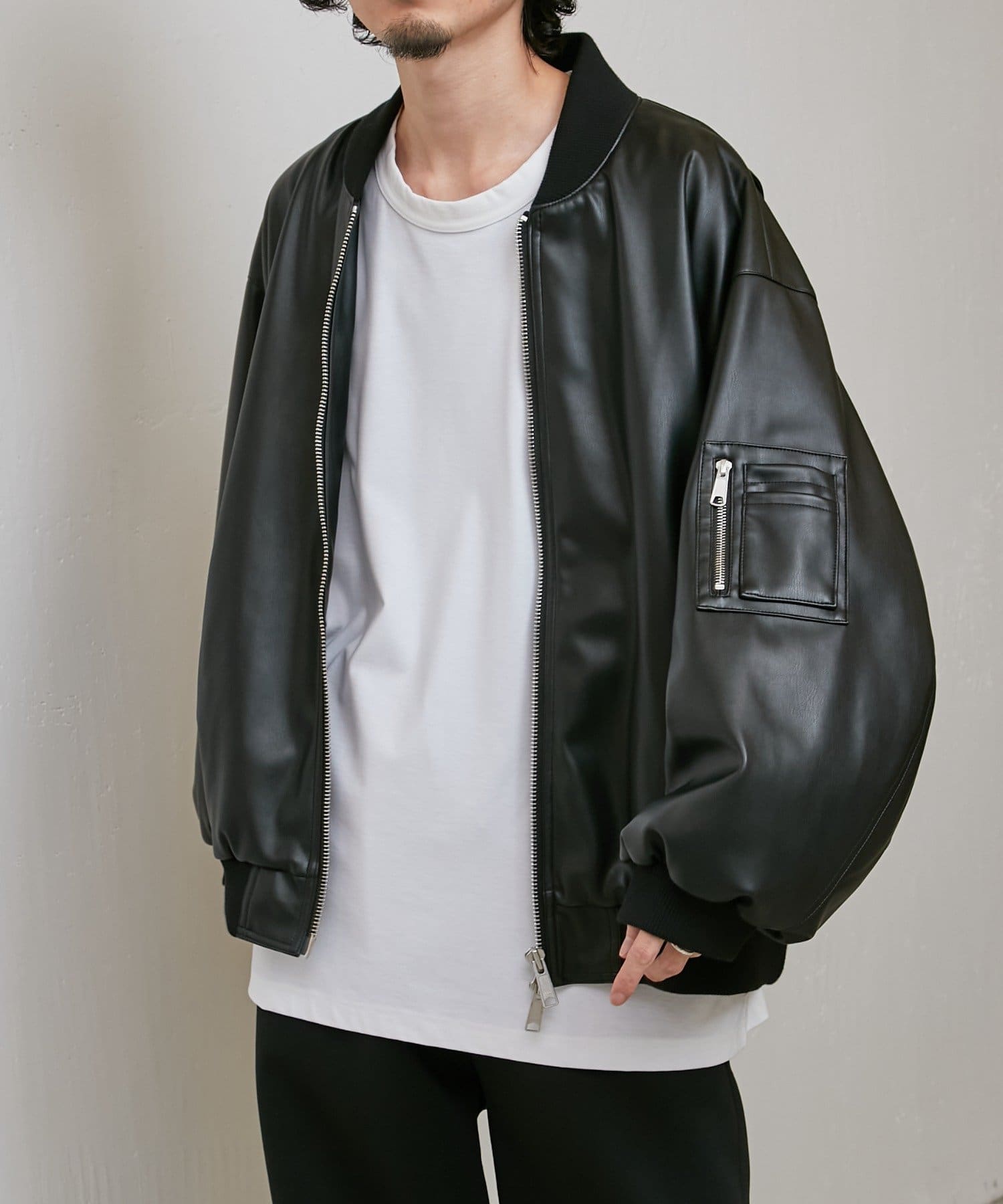 HYPE-03 High neck leather like jacket古着