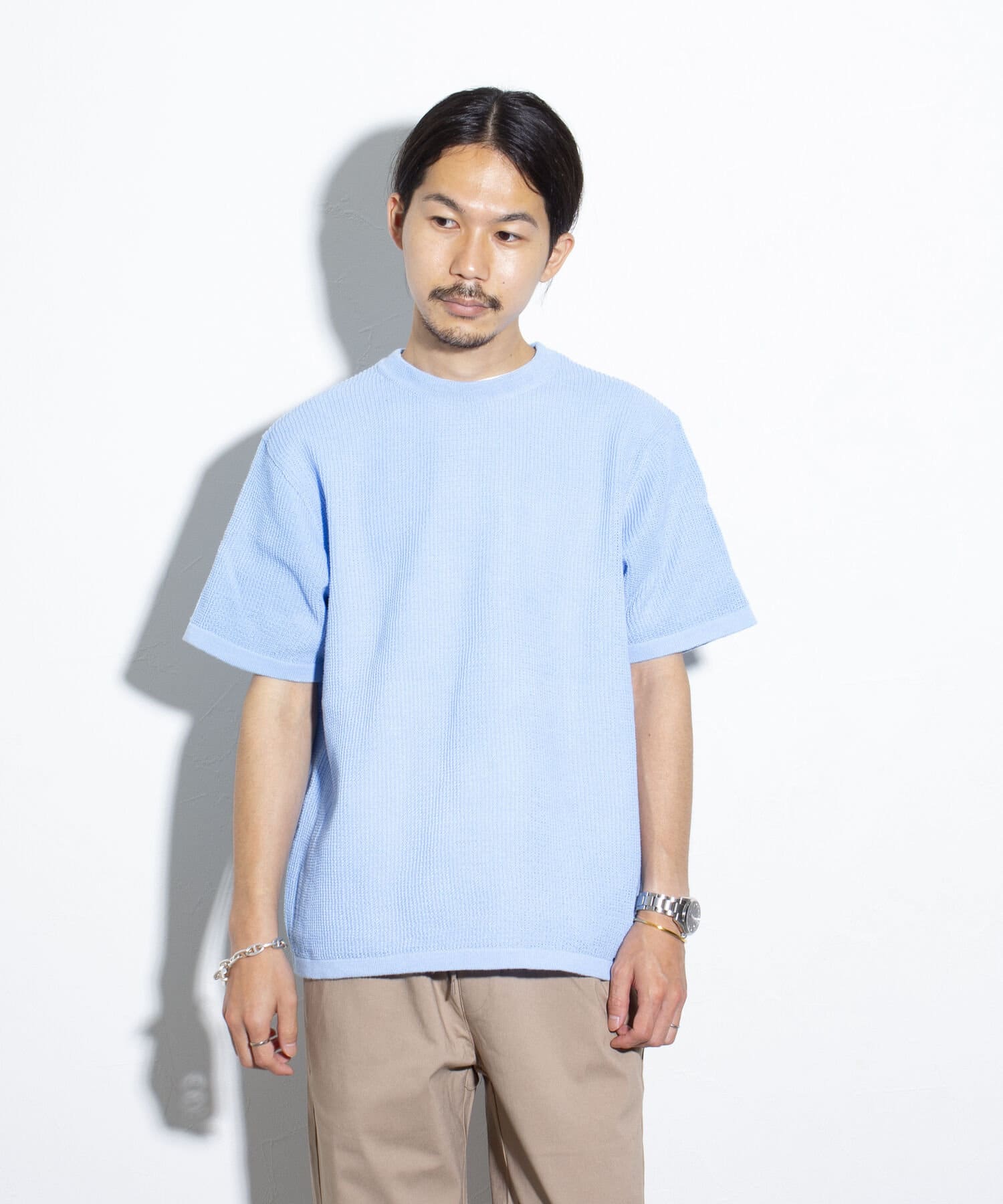 FREDY & GLOSTER(フレディ アンド グロスター) 《半袖ニット＋Tシャツの2点セット》レイヤード 畦ニット サマーニット