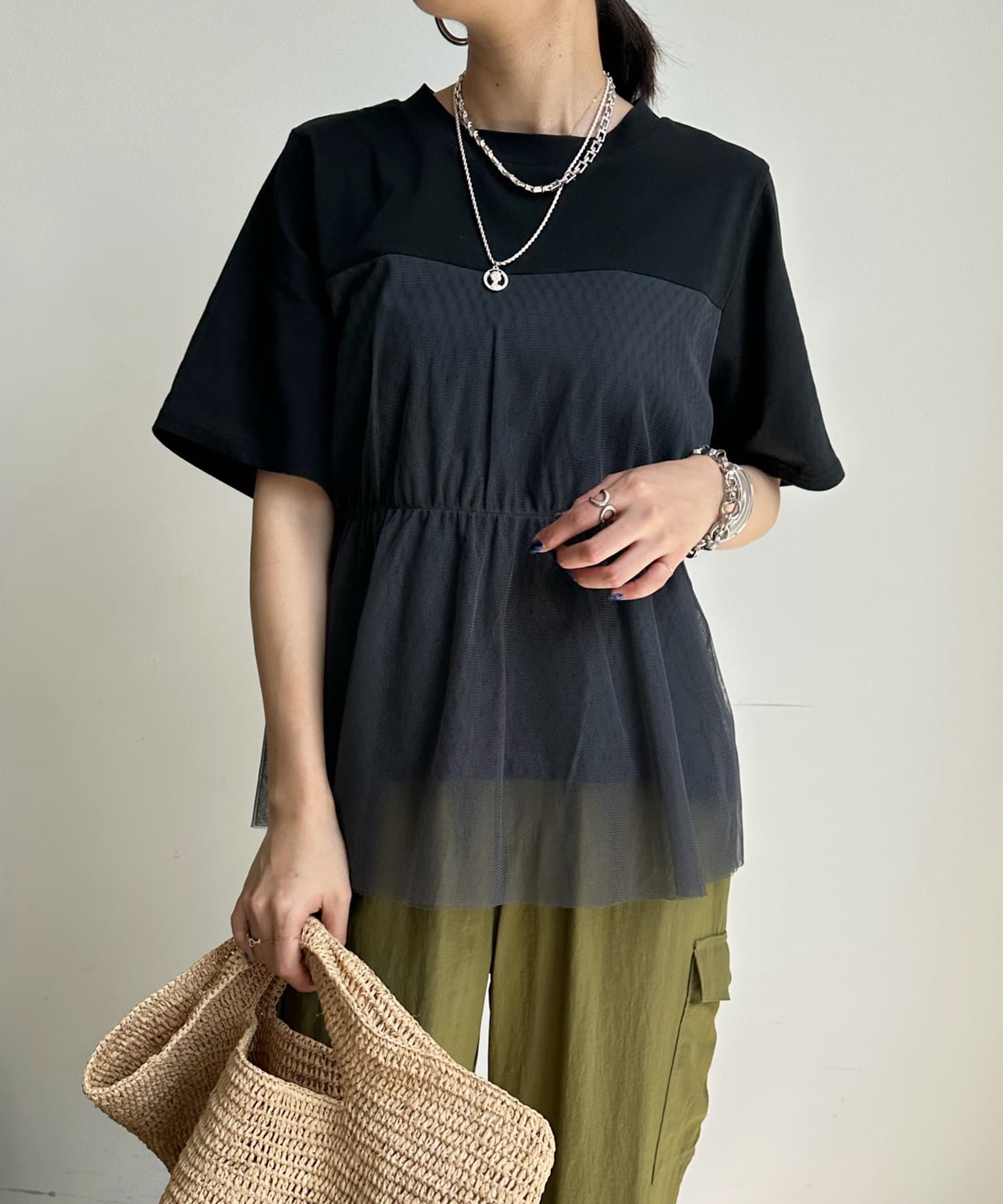 DOUDOU(ドゥドゥ) チュールビスチェレイヤード風TEE