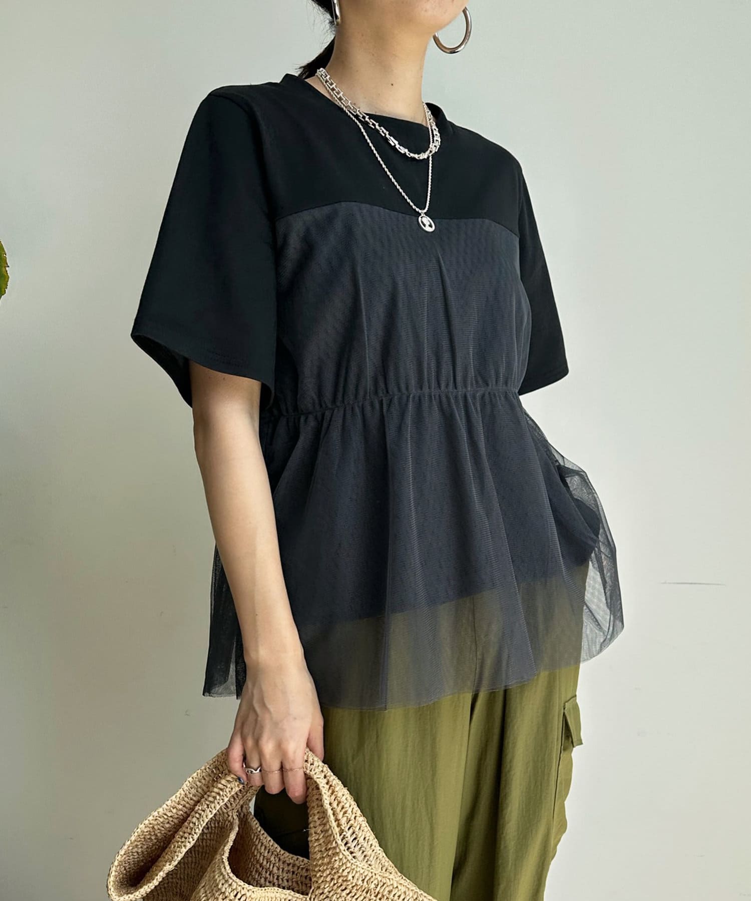 DOUDOU(ドゥドゥ) チュールビスチェレイヤード風TEE