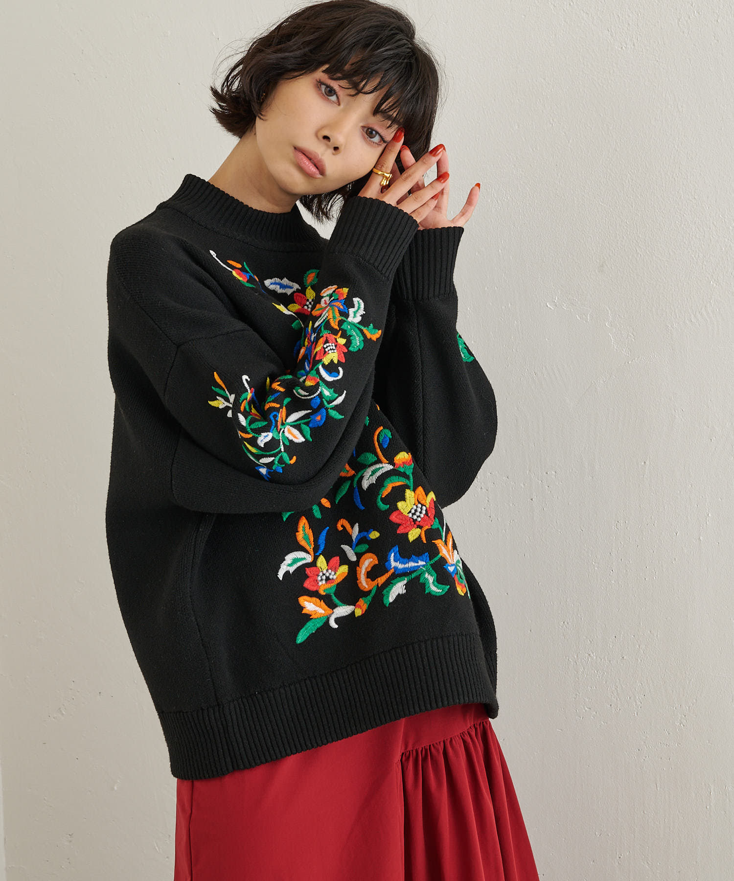 yori 新品5月下旬発売予定 コットン刺繍カラーニットファッション
