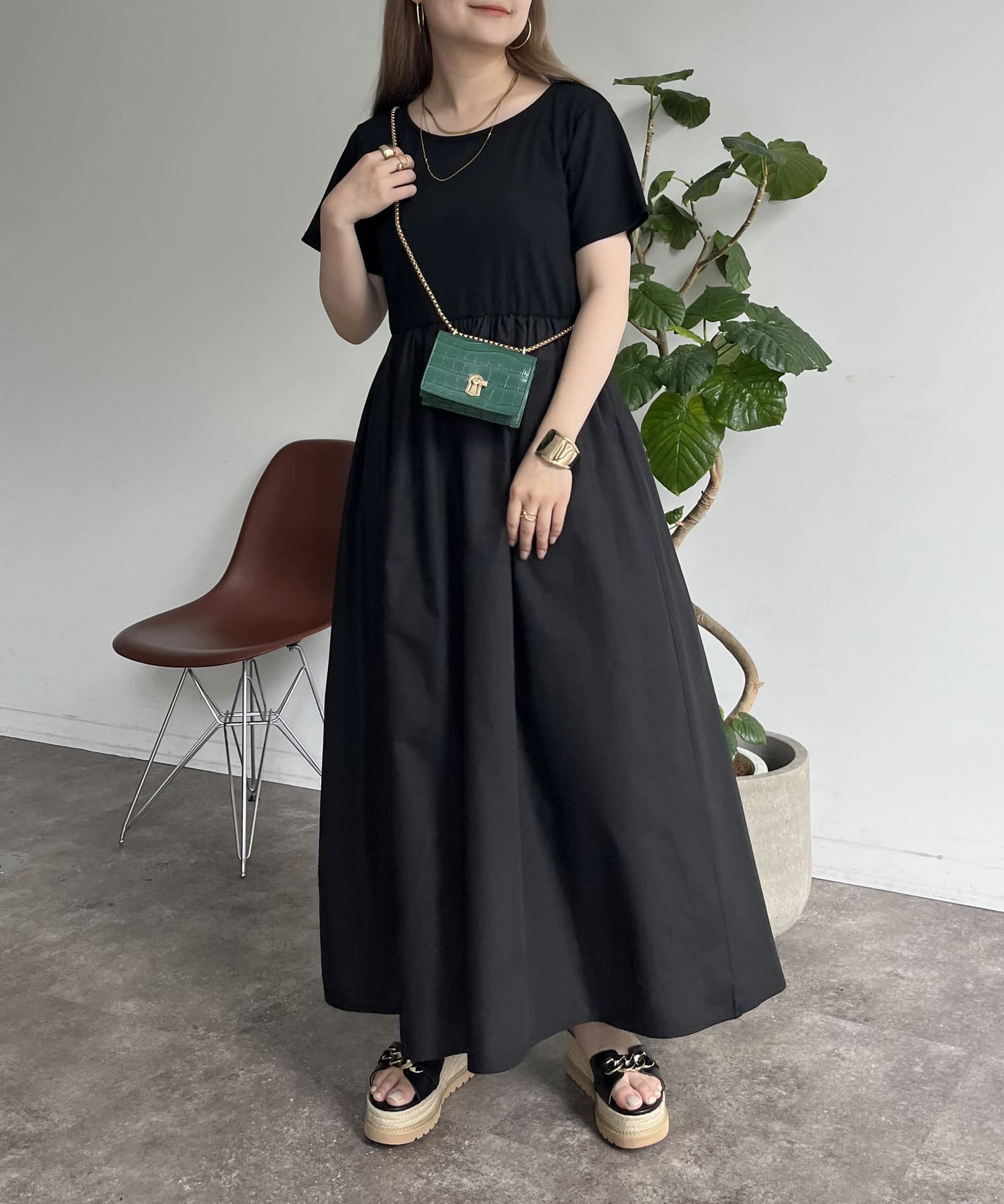 prose verse(プロズヴェール) リブドッキングボリュームフレアワンピース