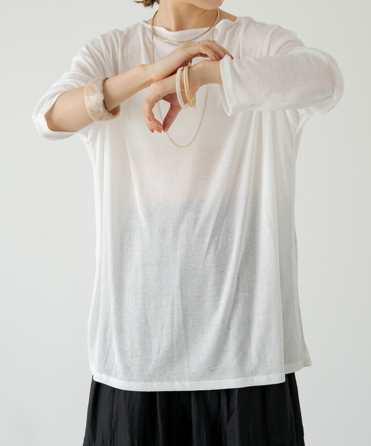 Omekashi(オメカシ) 【さらりとした肌触り】シアールーズロングTシャツ