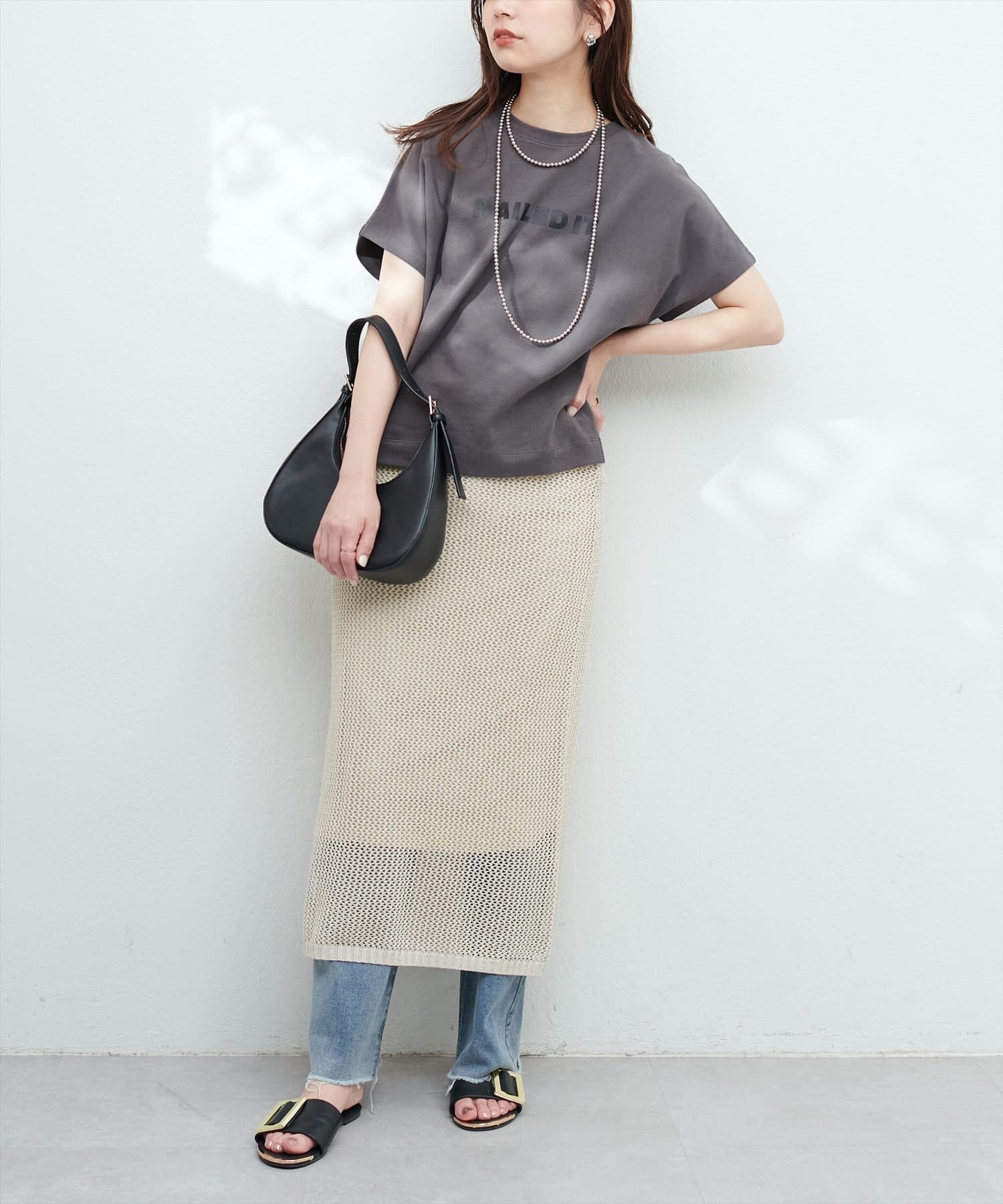 メッシュ編みニットスカート | natural couture(ナチュラルクチュール