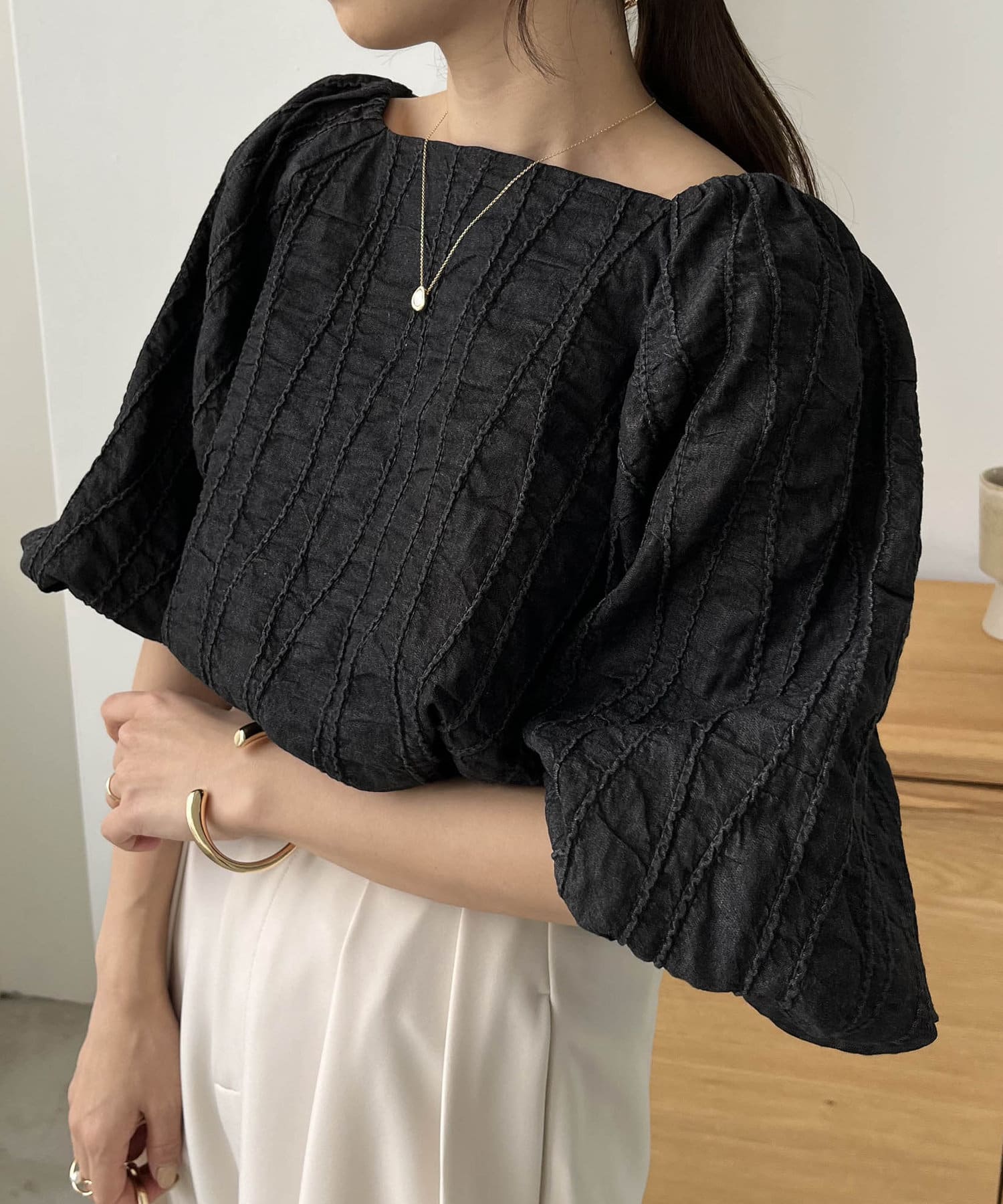 CAPRICIEUX LE'MAGE】デニムステッチブラウス | OUTLET
