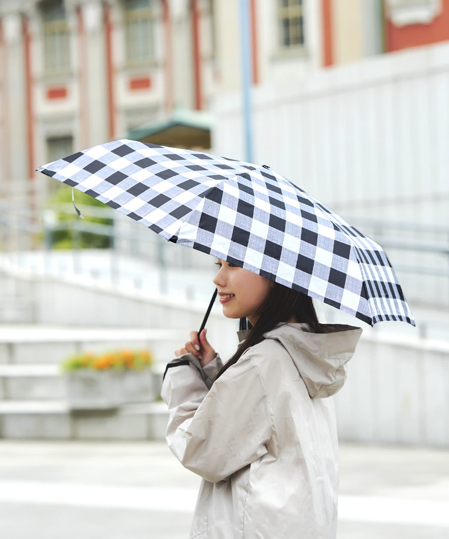 晴雨兼用スリム折りたたみ傘チェック | salut!(サリュ