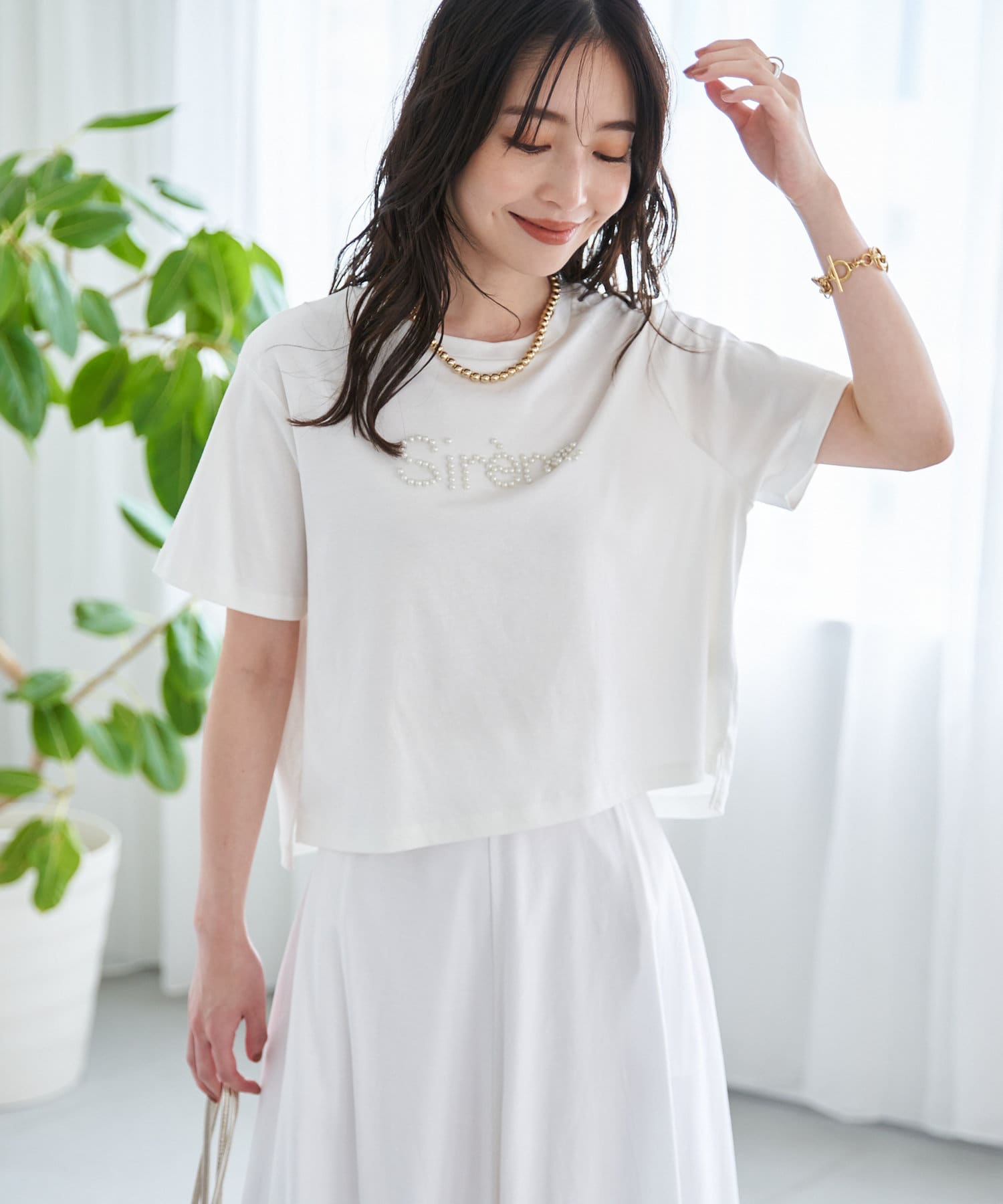 パール刺繍クロップドTシャツ | La boutique BonBon(ラブティック 