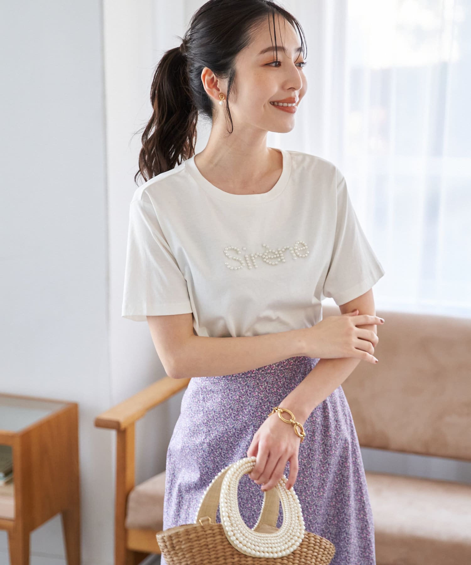 パール刺繍クロップドTシャツ | La boutique BonBon(ラブティック