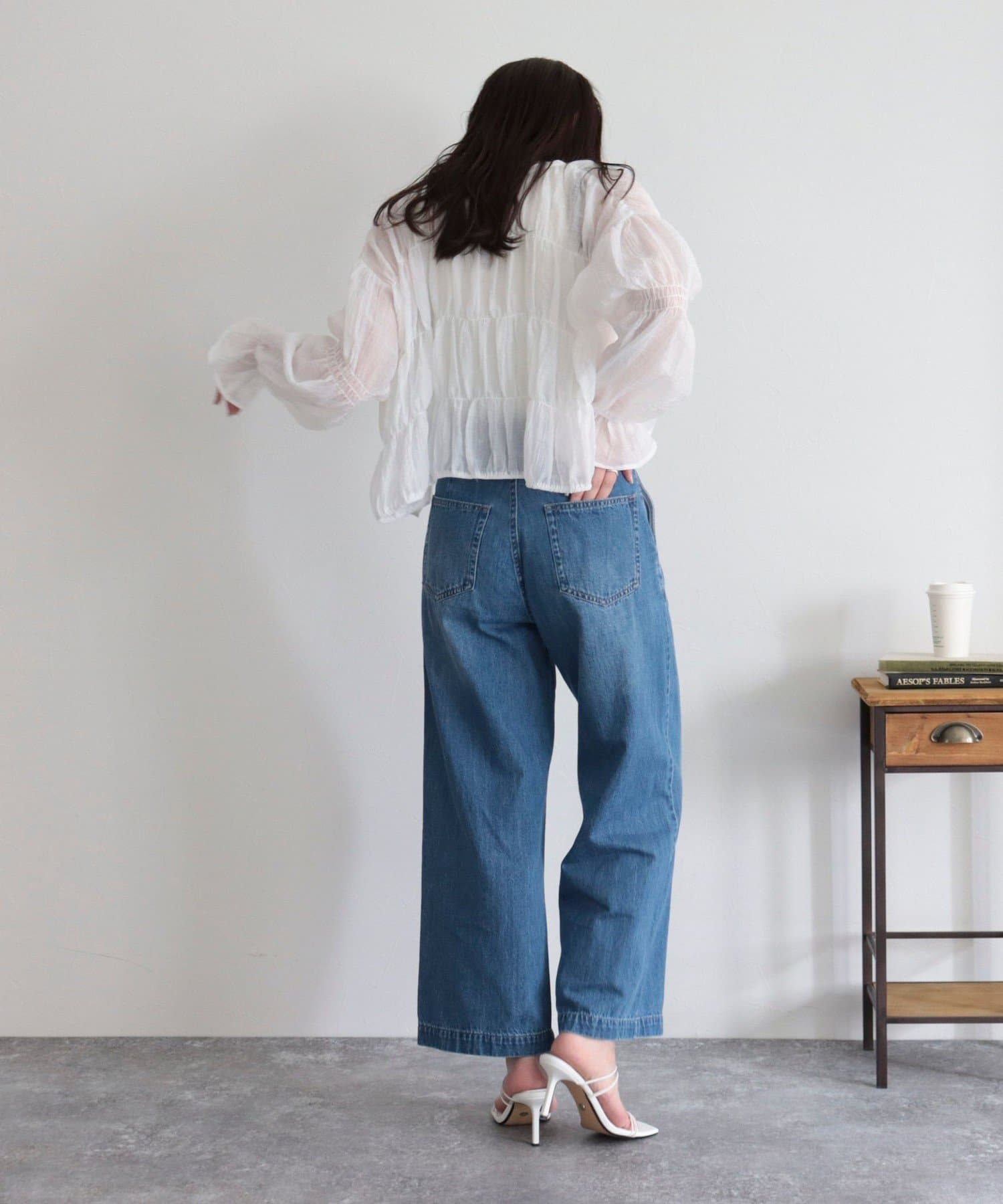 UNFILO ライトオンスデニム【ブラウスS×パンツXSセット販売】 ライトオンスデニム フラワーガーデン刺繍シャツブラウス