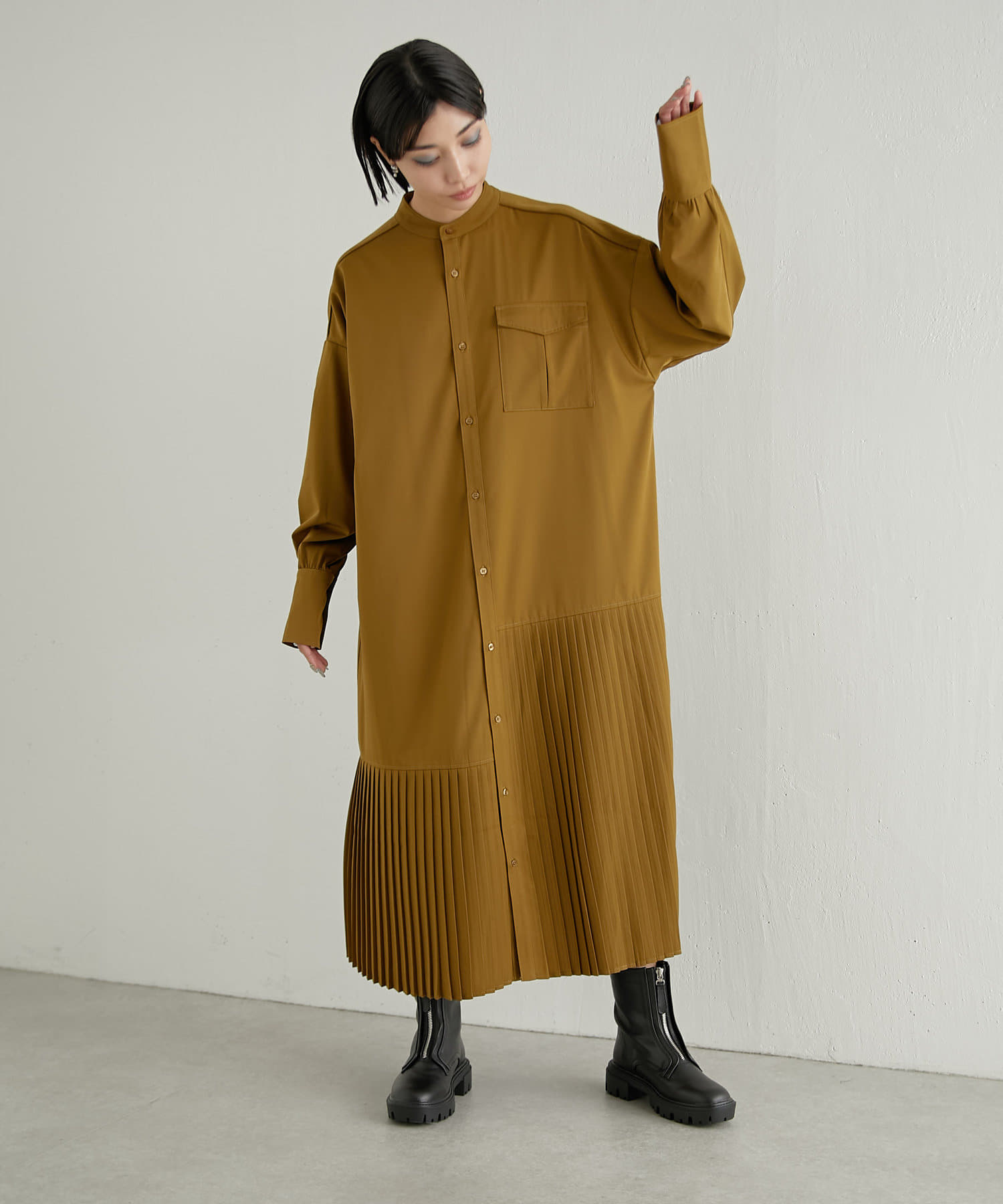 Pleated Open Shirt Dress sky Mサイズ購入可能です - www ...