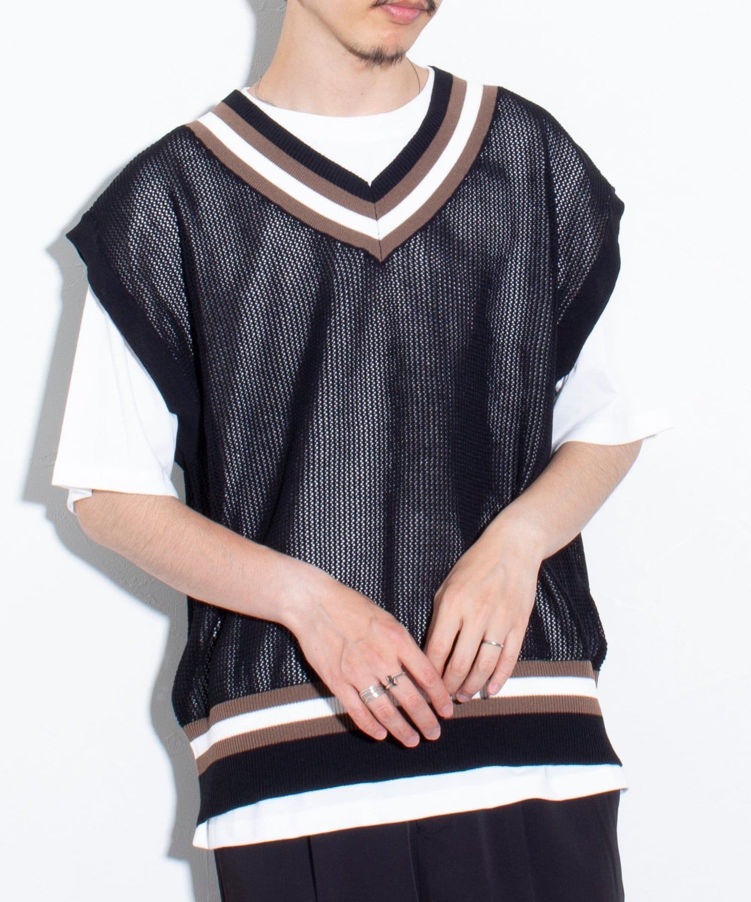 Tシャツ＋ベストの2点セット】チルデンニットベスト レイヤード