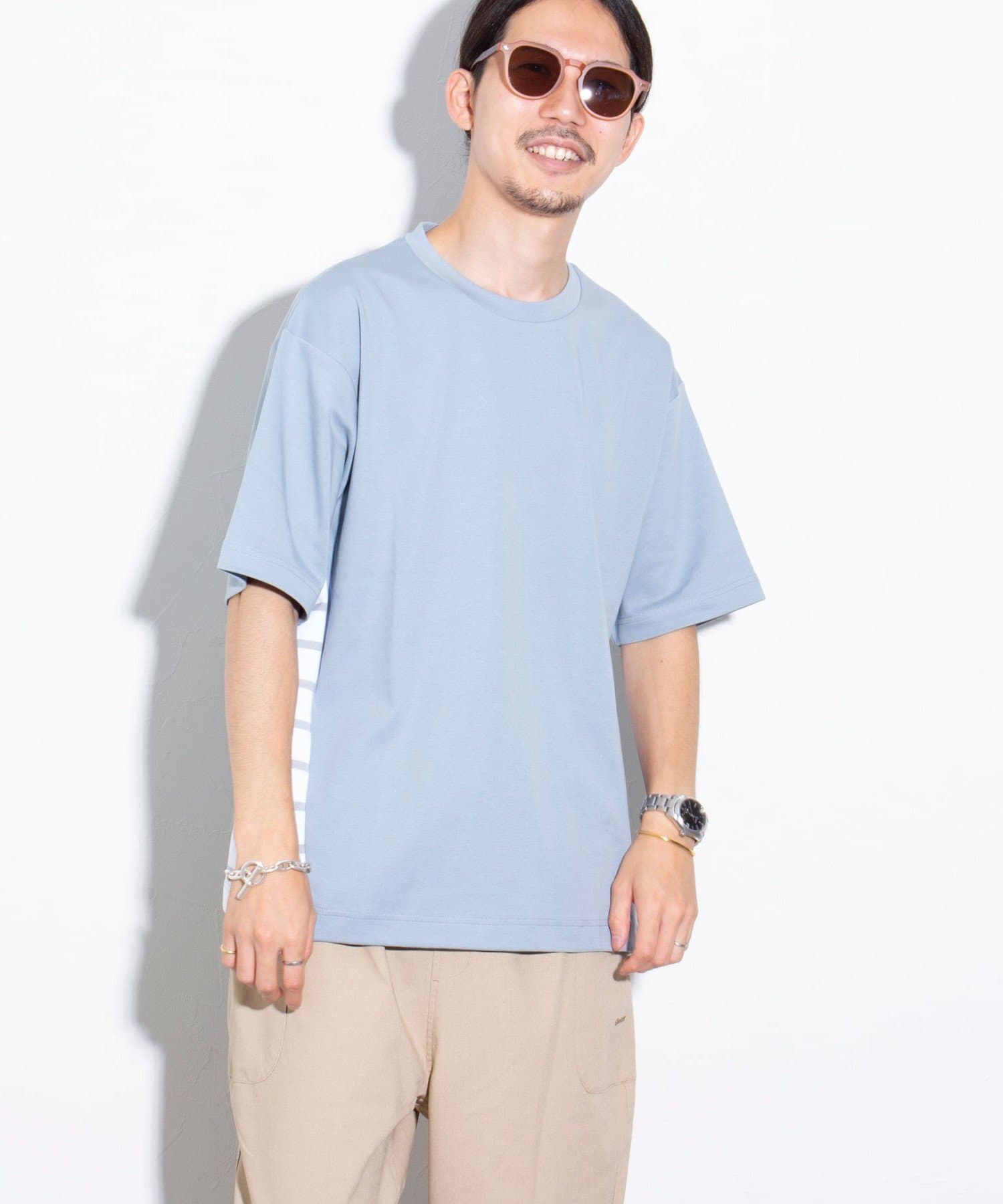 FREDY & GLOSTER(フレディ アンド グロスター) 【GLOSTER】サイドボーダーTシャツ 接触冷感 切り替え