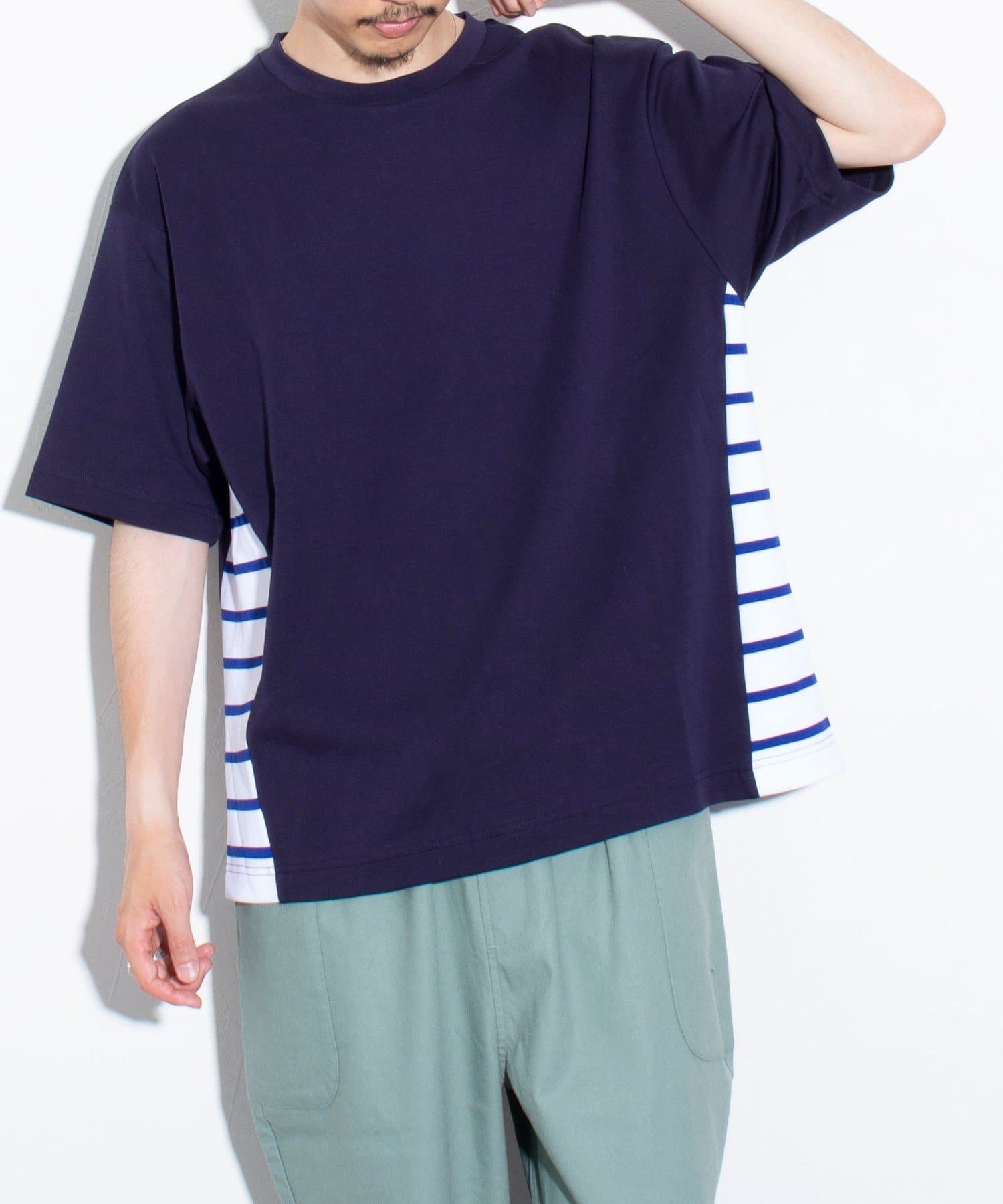 FREDY & GLOSTER(フレディ アンド グロスター) 【GLOSTER】サイドボーダーTシャツ 接触冷感 切り替え