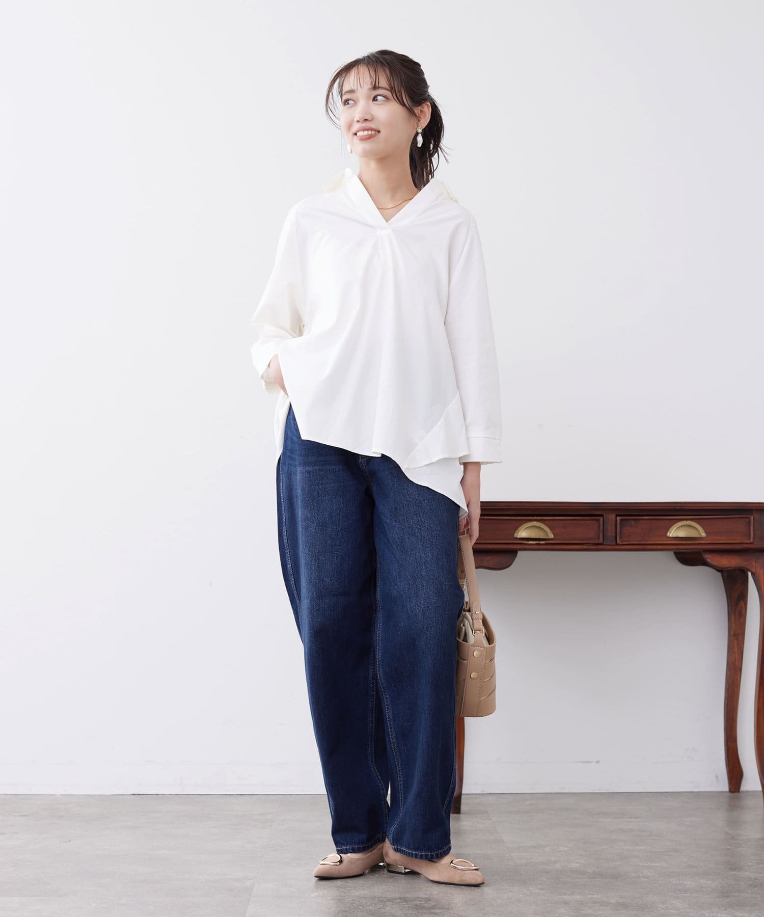 7分袖BACKフリルスキッパーシャツ | Chez toi(シェトワ