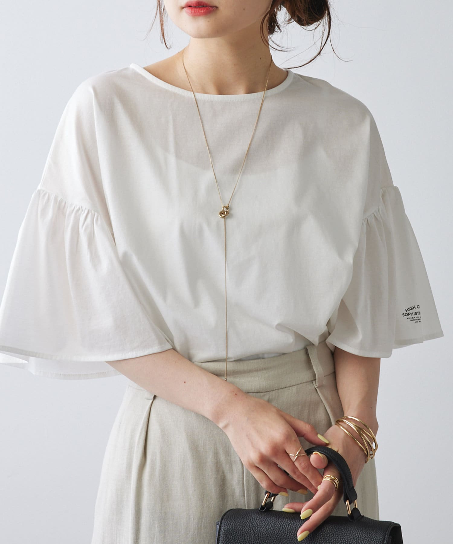 ワンポイントプリントシルケット袖フリルTシャツ | PUAL CE CIN