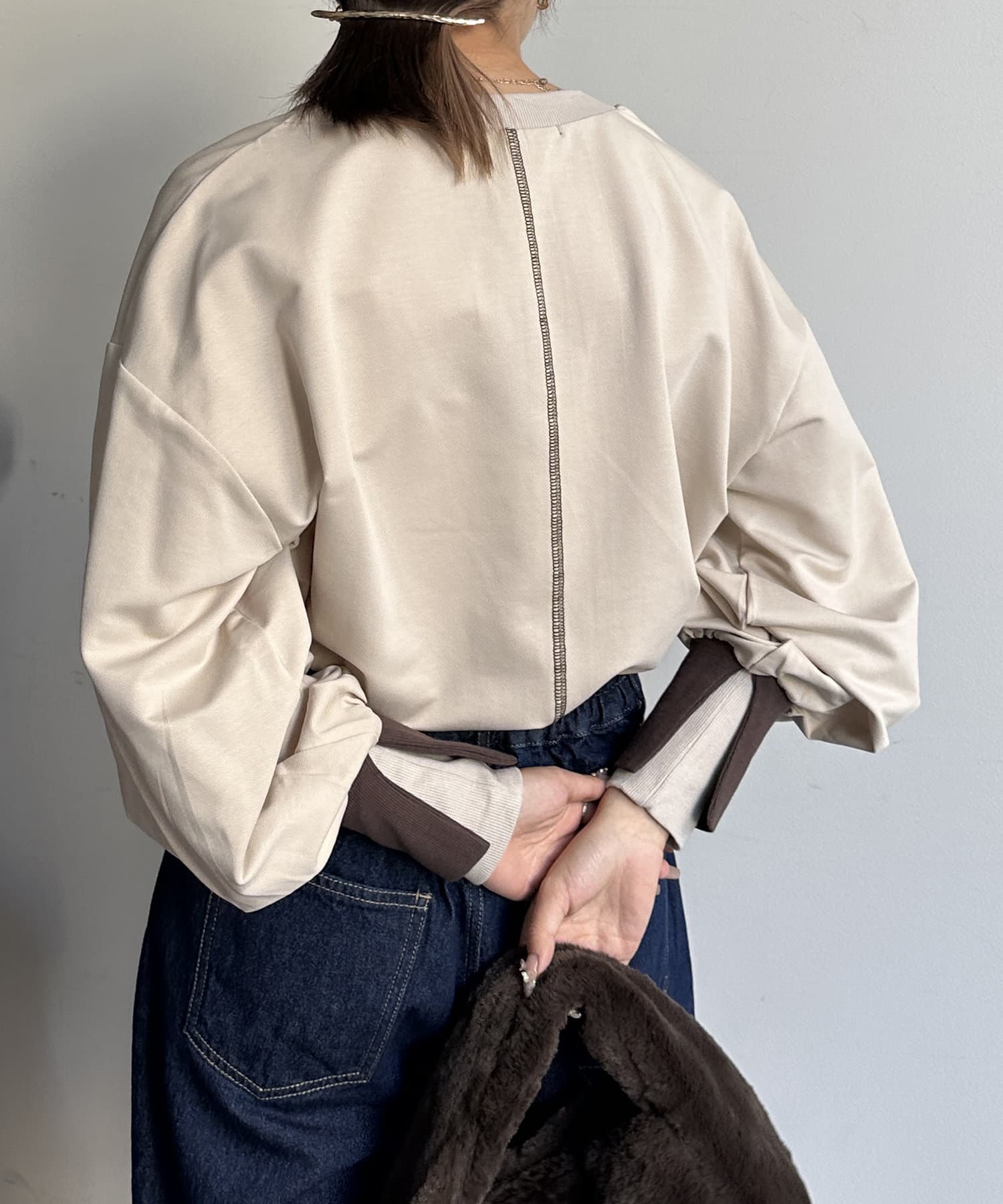 Thevon.(ゼヴォン) レイヤード袖リブ配色ロンT