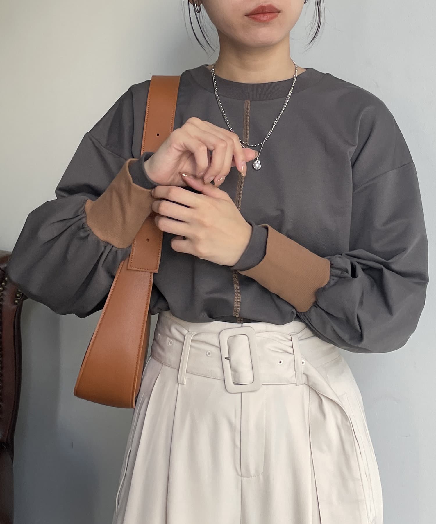 Thevon.(ゼヴォン) レイヤード袖リブ配色ロンT