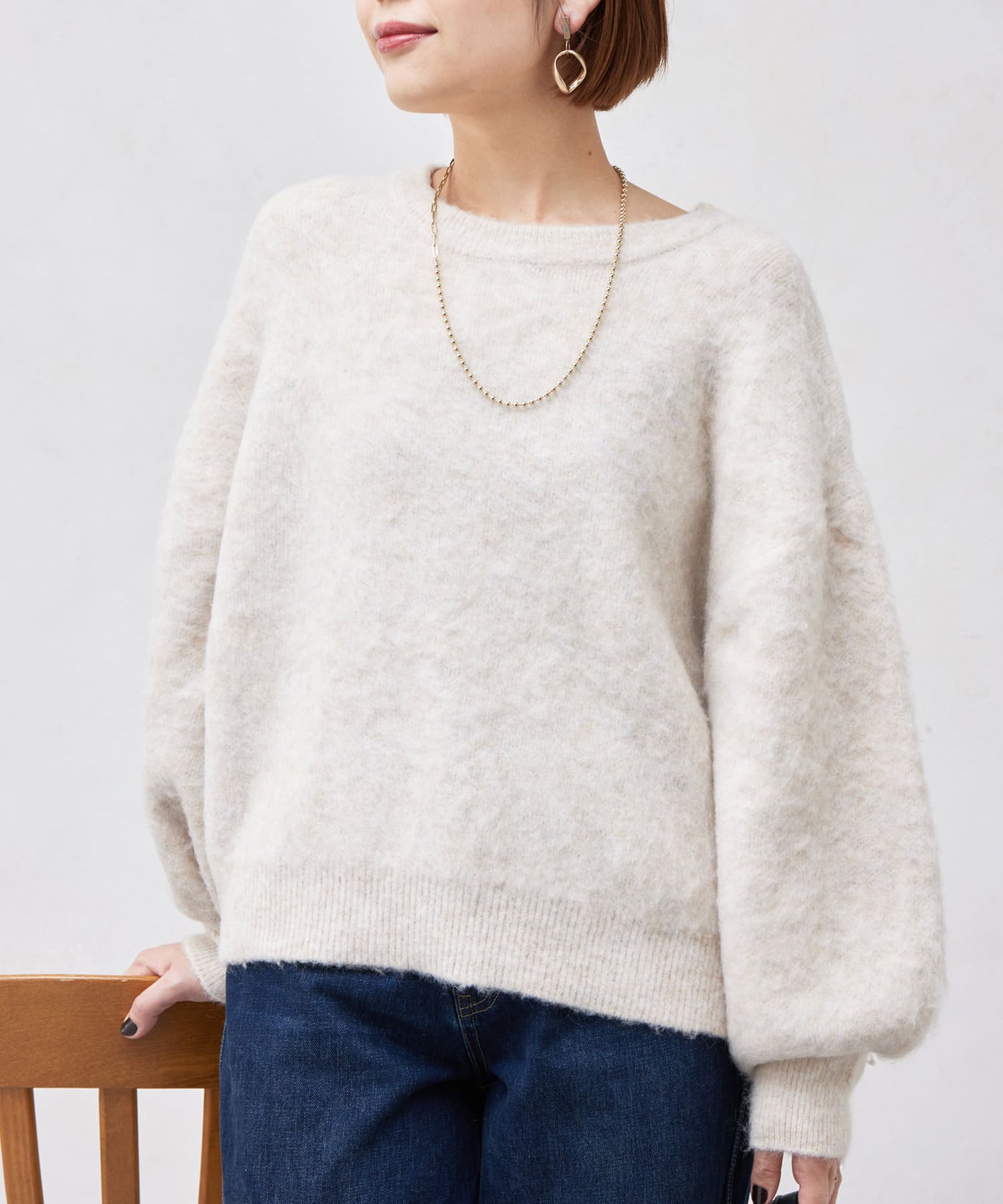 メランジモヘアクルーネックプルオーバー | Chez toi(シェトワ 