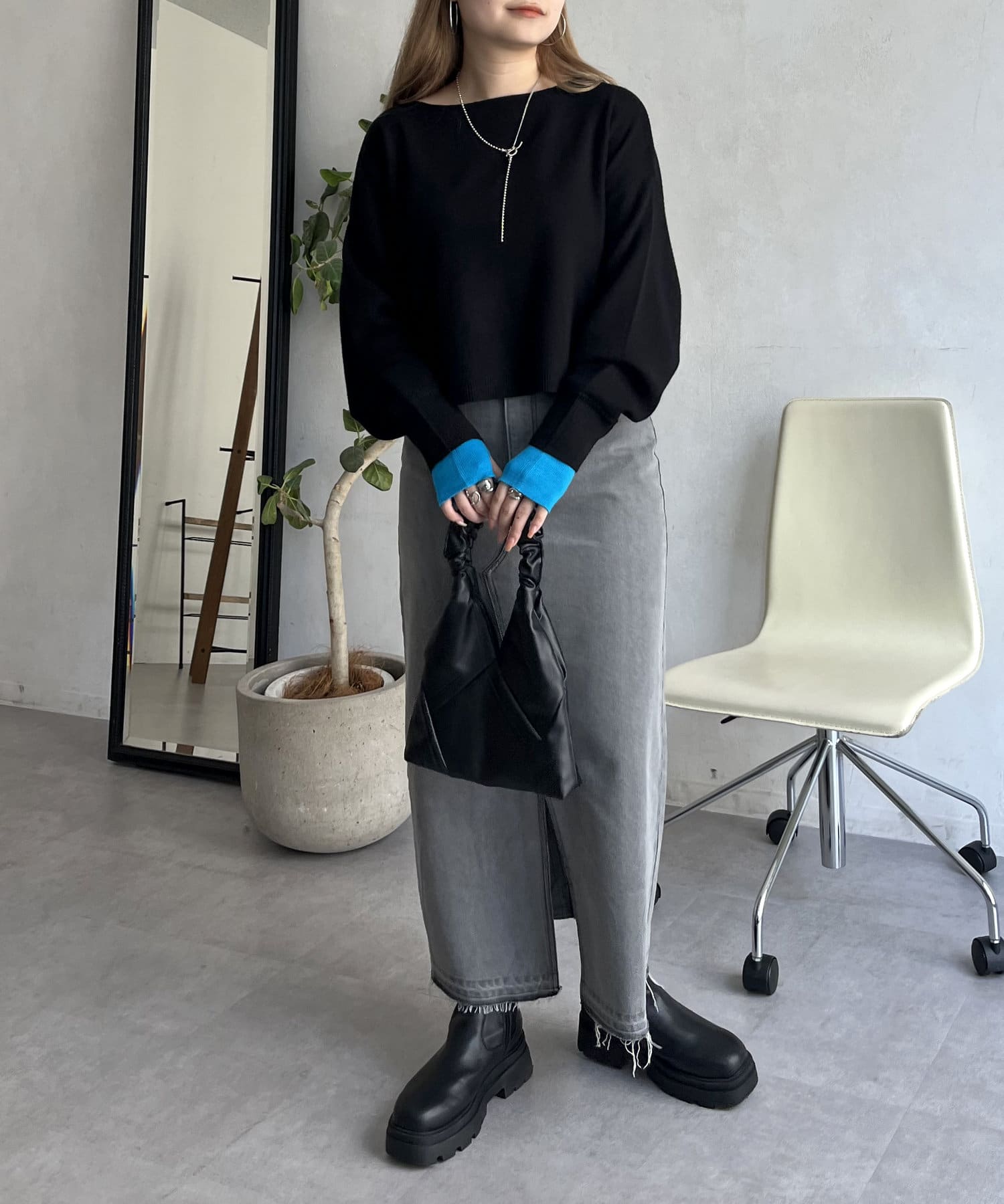 prose verse(プロズヴェール) 袖バイカラーボートネックニット