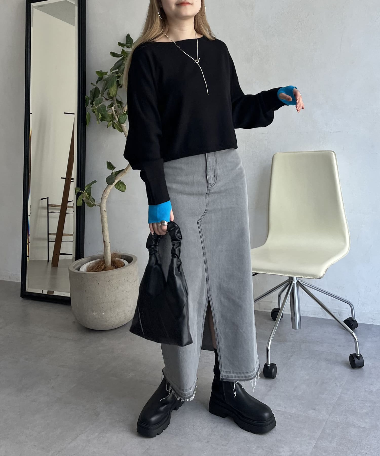 prose verse(プロズヴェール) 袖バイカラーボートネックニット