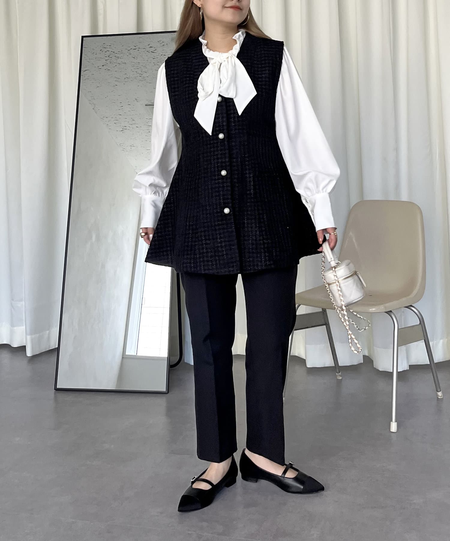 prose verse(プロズヴェール) パールボタンツイードペプラムジレ