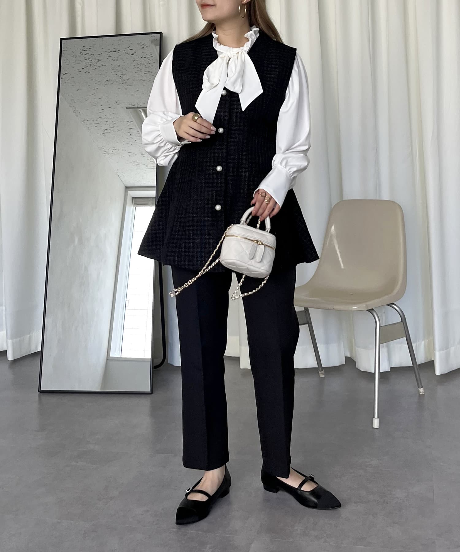 prose verse(プロズヴェール) パールボタンツイードペプラムジレ