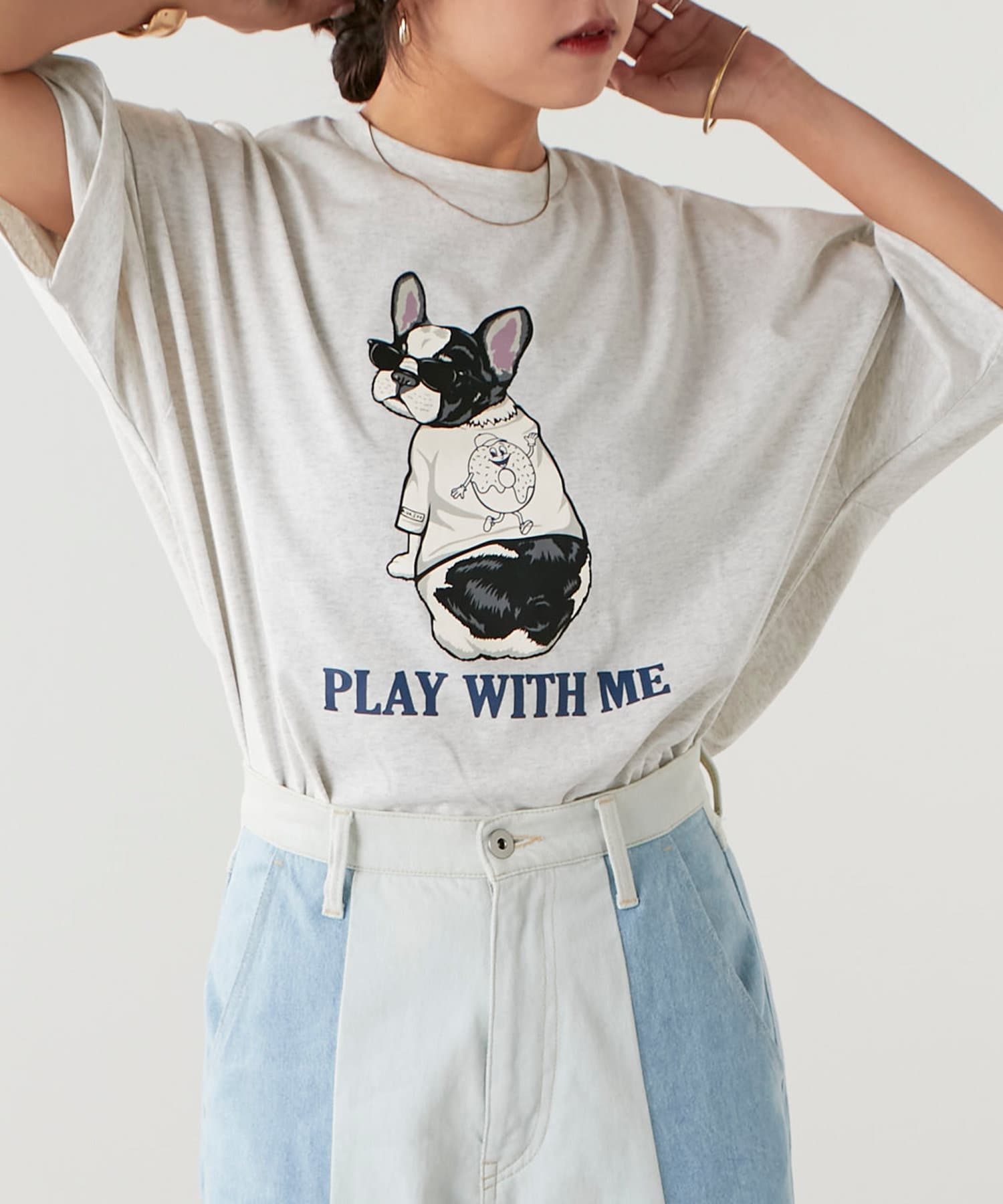 NICE CLAUP / OLIVE des OLIVE OUTLET(ナイスクラップ  / オリーブ デ オリーブ アウトレット) 【NUNIFE】ＤＯＧプリントTシャツ