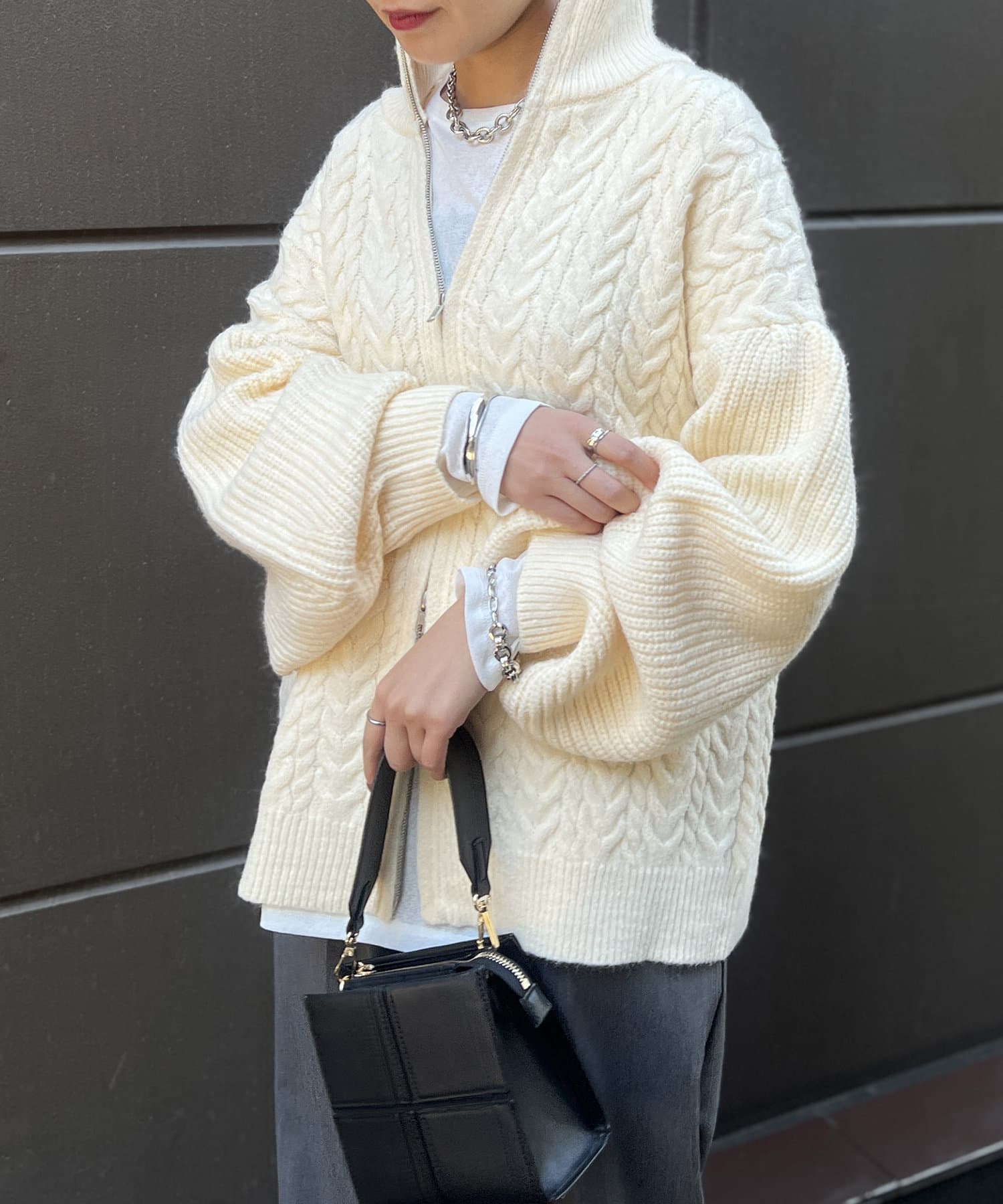 un dix cors(アンディコール) 【WEB限定】ジップアップケーブルニットカーデ