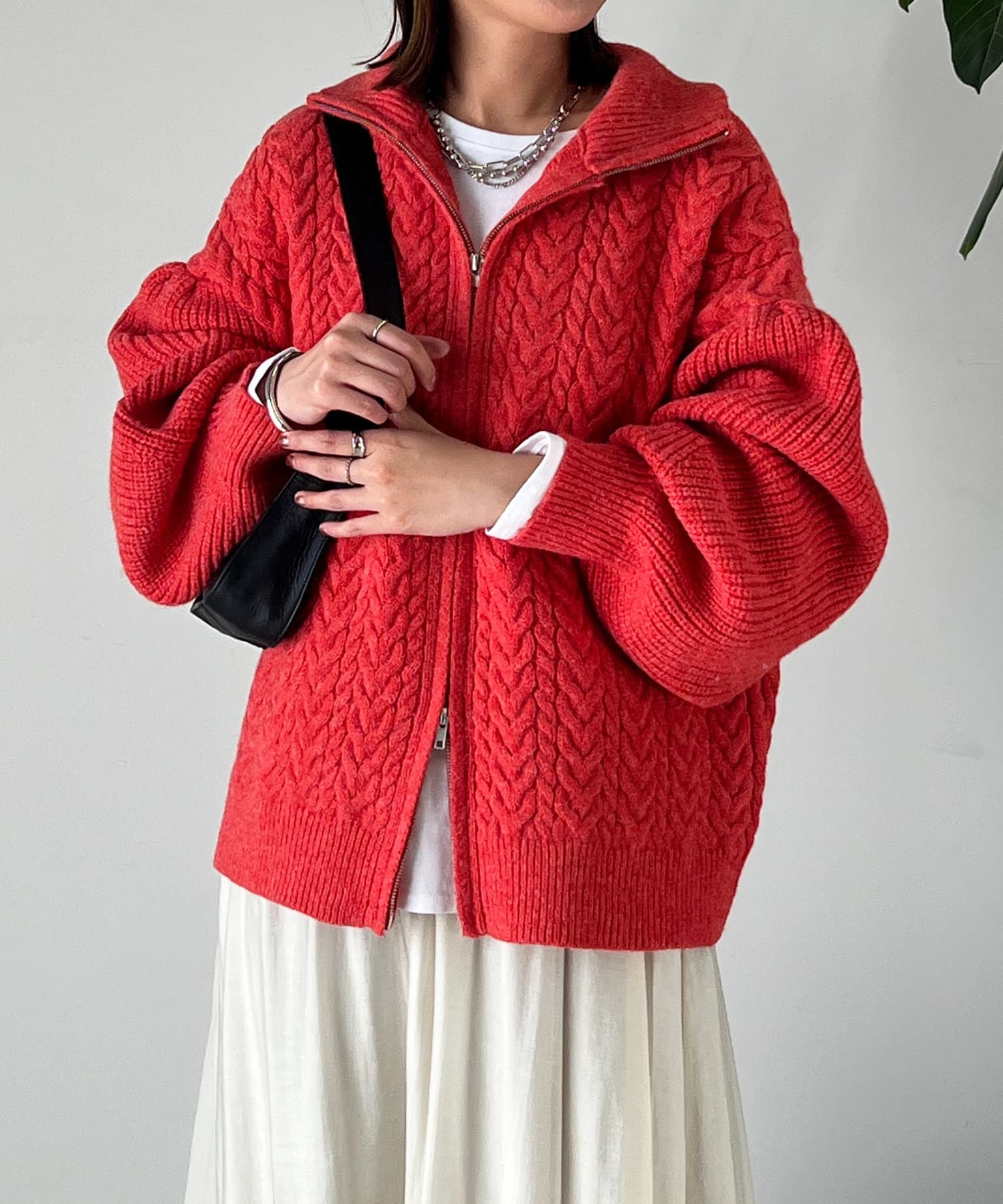 un dix cors(アンディコール) 【WEB限定】ジップアップケーブルニットカーデ