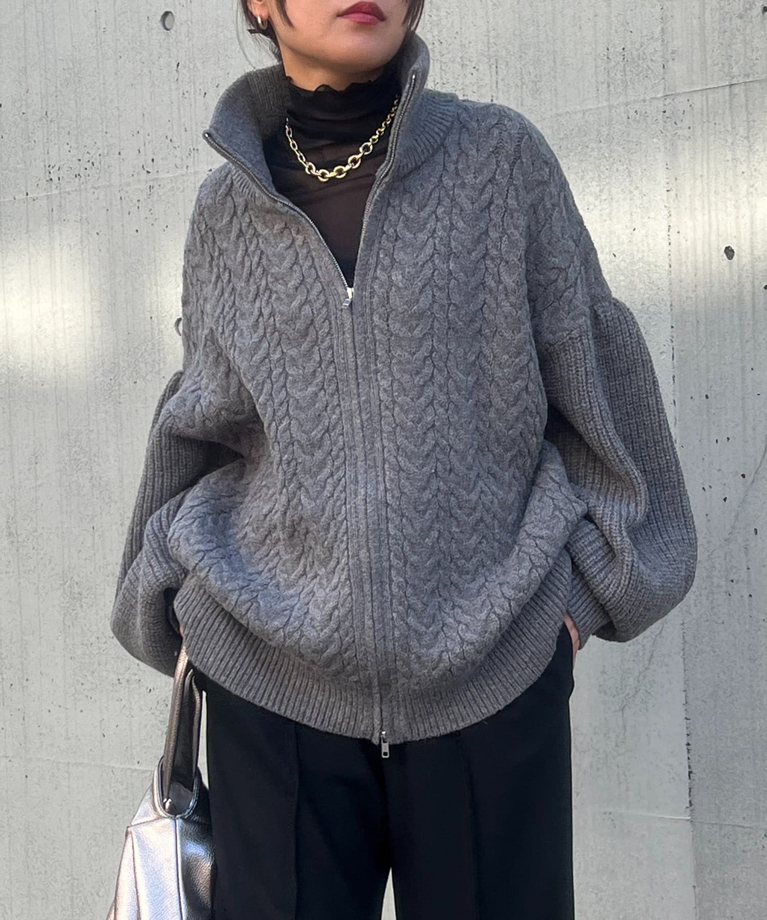 un dix cors(アンディコール) 【WEB限定】ジップアップケーブルニットカーデ