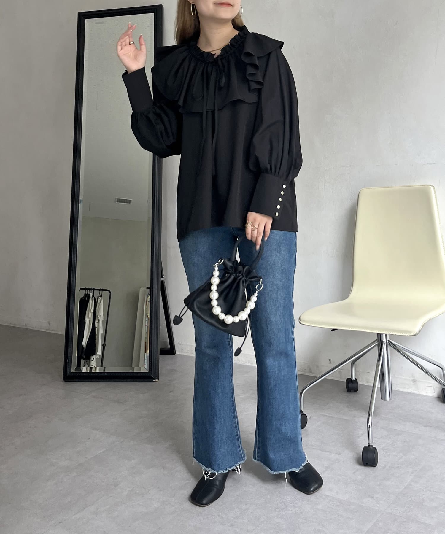 prose verse(プロズヴェール) フリルギャザービッグカラーリボンブラウス